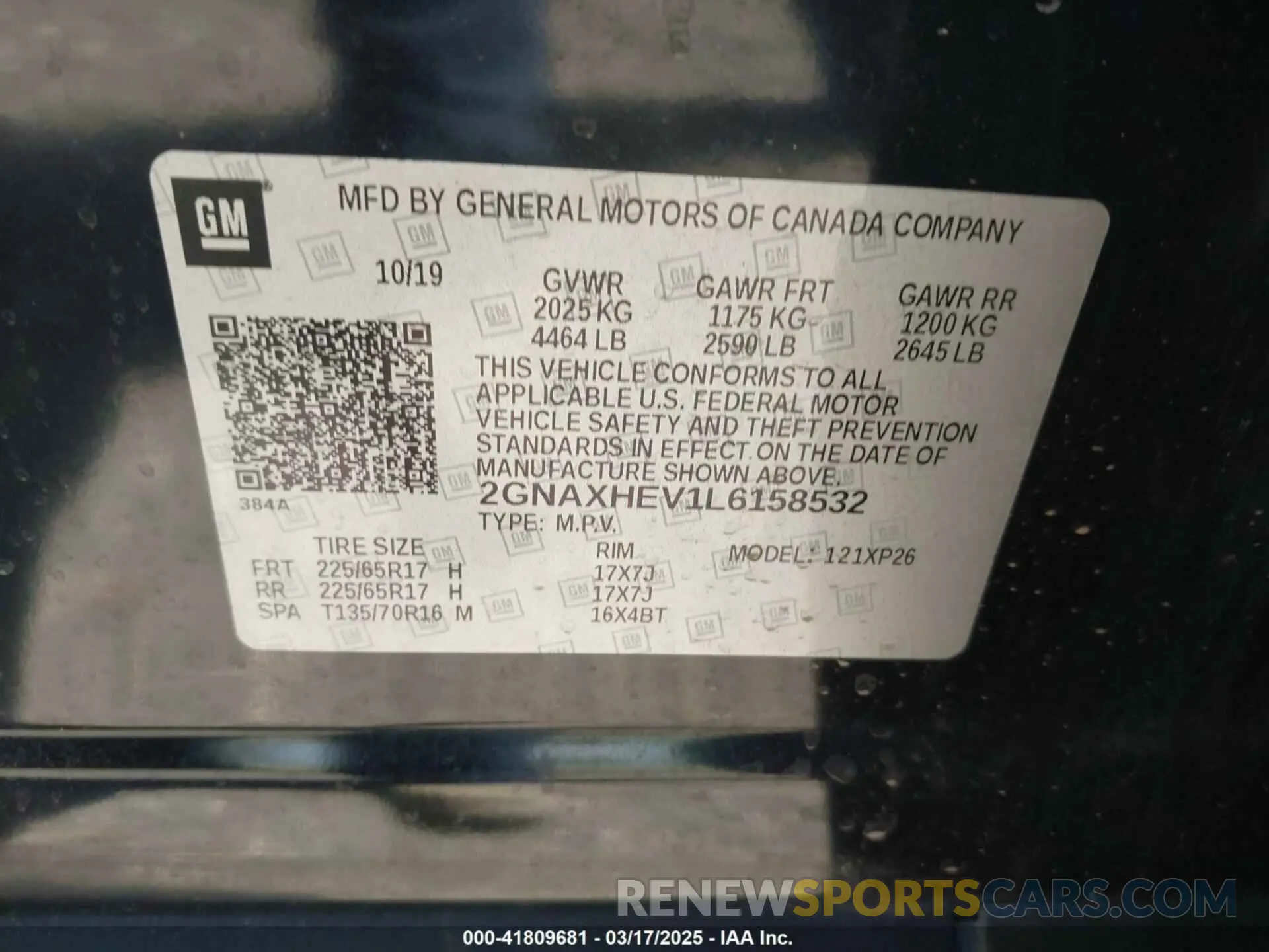 9 fotografías del automóvil dañado 2GNAXHEV1L6158532 CHEVROLET EQUINOX 2020