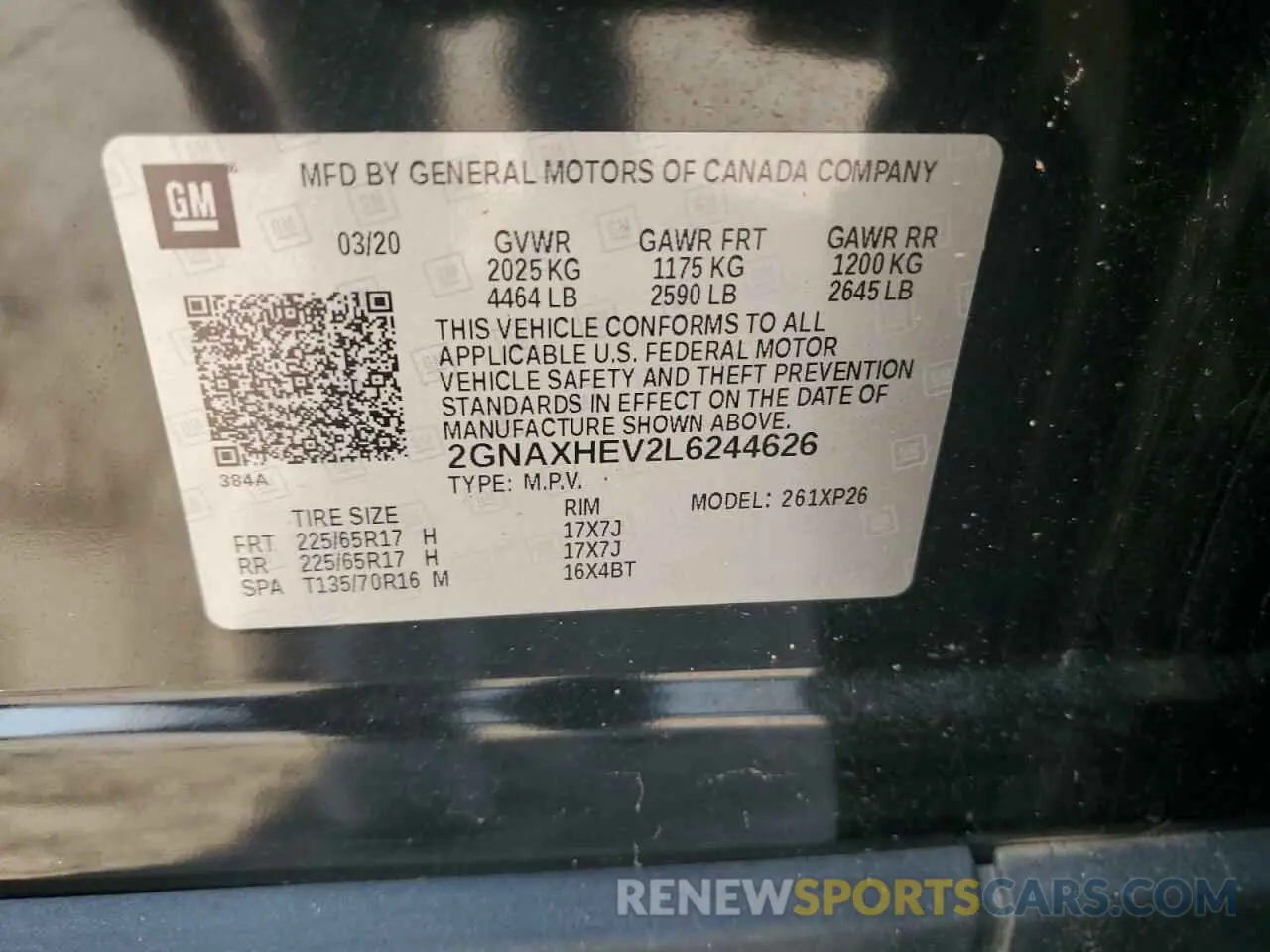 12 fotografías del automóvil dañado 2GNAXHEV2L6244626 CHEVROLET EQUINOX 2020