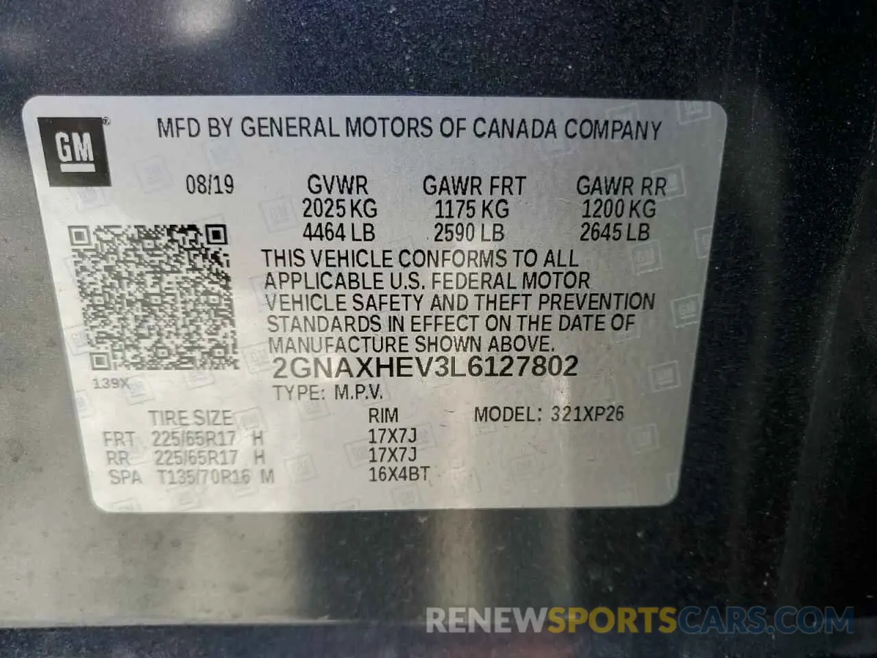 13 fotografías del automóvil dañado 2GNAXHEV3L6127802 CHEVROLET EQUINOX 2020