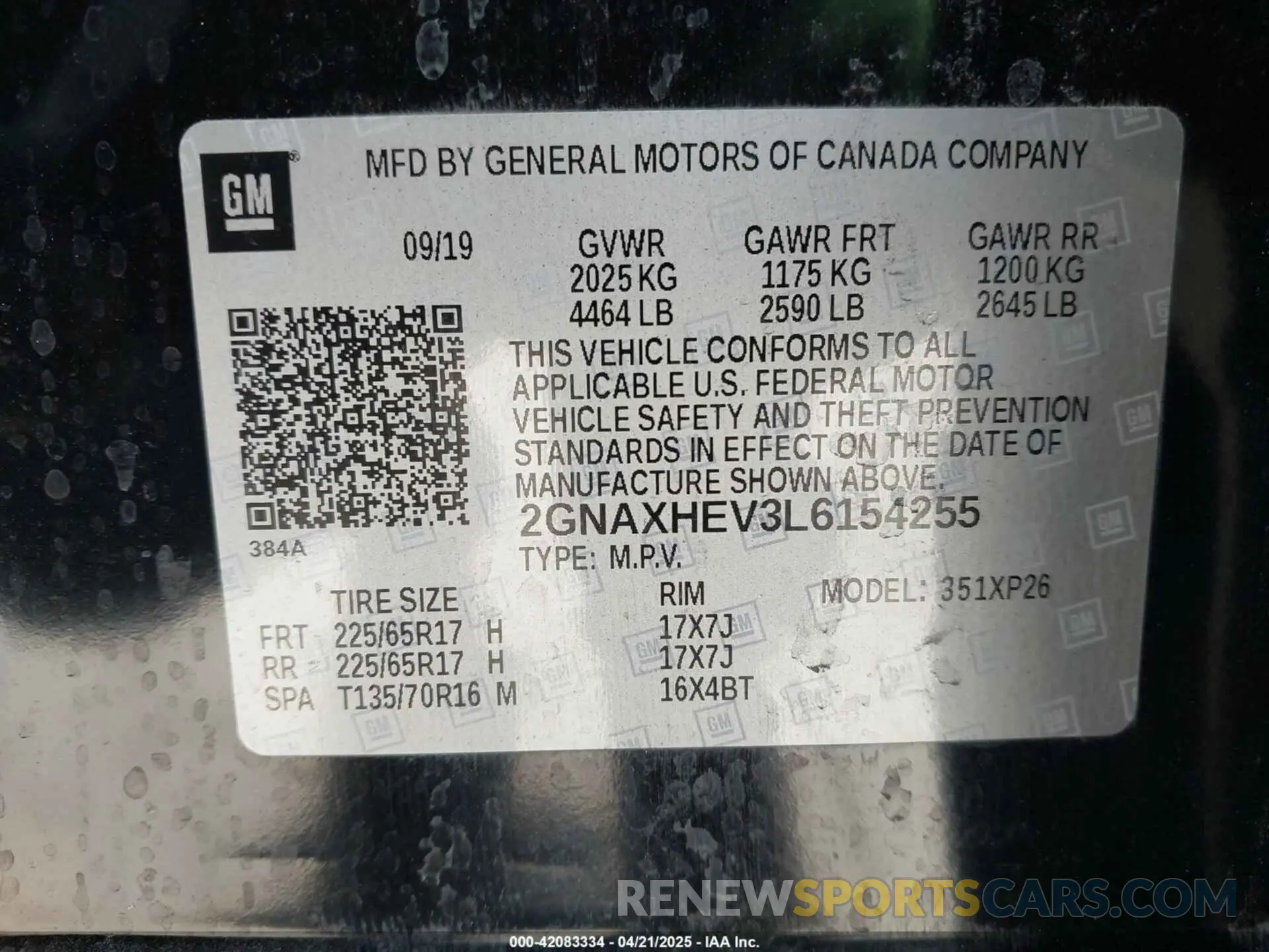 9 fotografías del automóvil dañado 2GNAXHEV3L6154255 CHEVROLET EQUINOX 2020