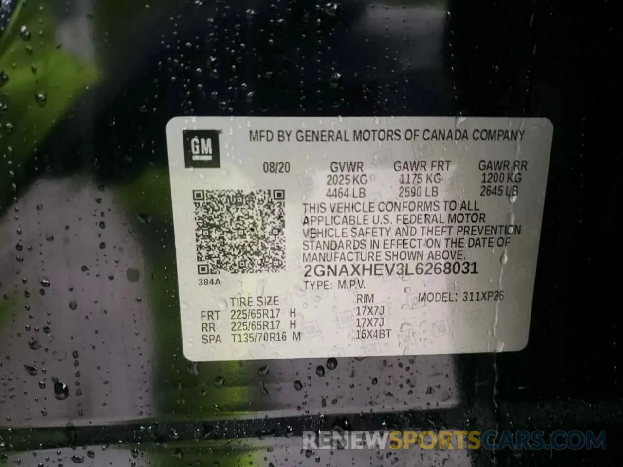 13 fotografías del automóvil dañado 2GNAXHEV3L6268031 CHEVROLET EQUINOX 2020