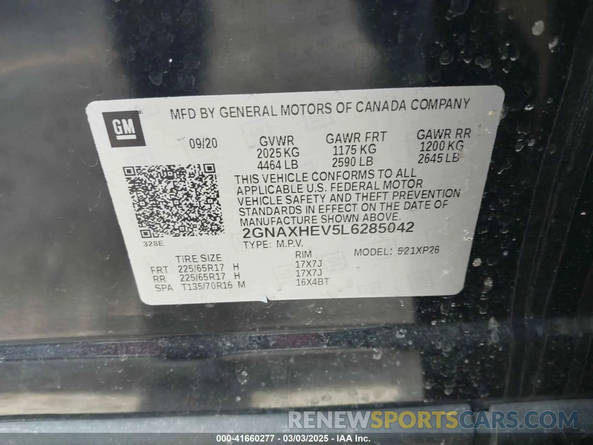 9 fotografías del automóvil dañado 2GNAXHEV5L6285042 CHEVROLET EQUINOX 2020
