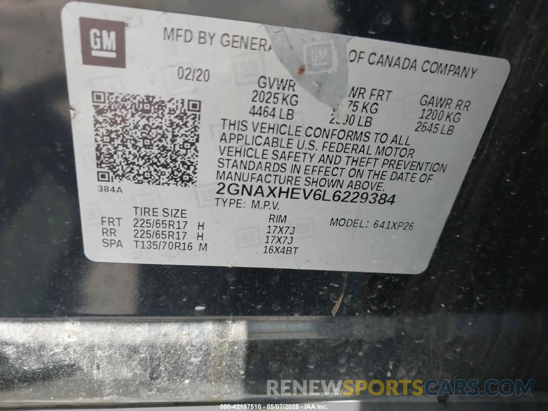 9 fotografías del automóvil dañado 2GNAXHEV6L6229384 CHEVROLET EQUINOX 2020