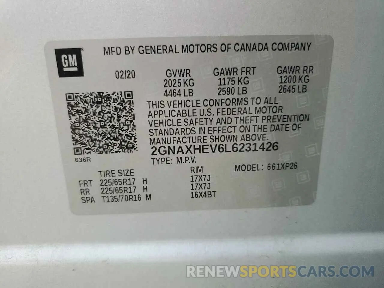 13 fotografías del automóvil dañado 2GNAXHEV6L6231426 CHEVROLET EQUINOX 2020