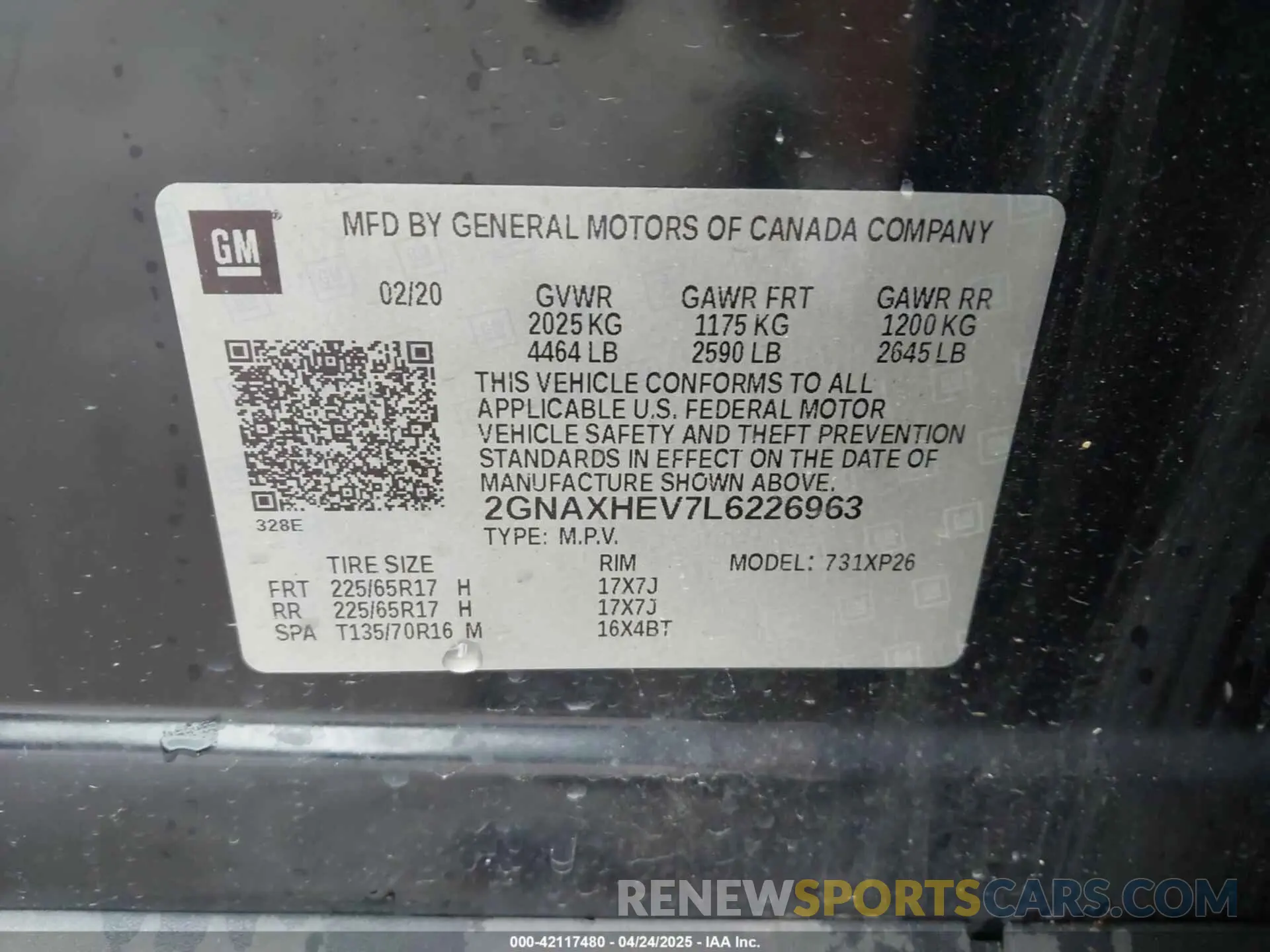 9 fotografías del automóvil dañado 2GNAXHEV7L6226963 CHEVROLET EQUINOX 2020