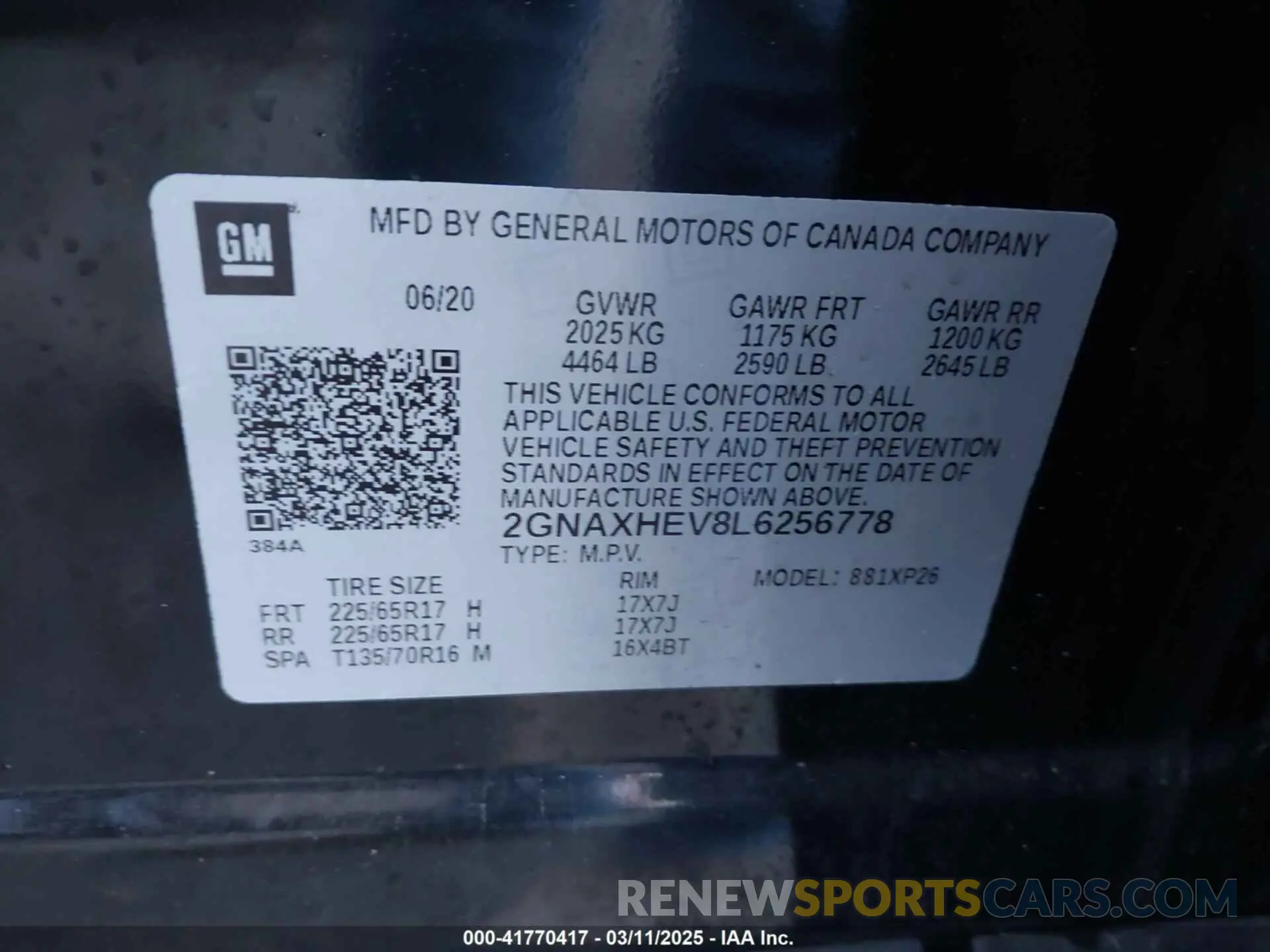 9 fotografías del automóvil dañado 2GNAXHEV8L6256778 CHEVROLET EQUINOX 2020