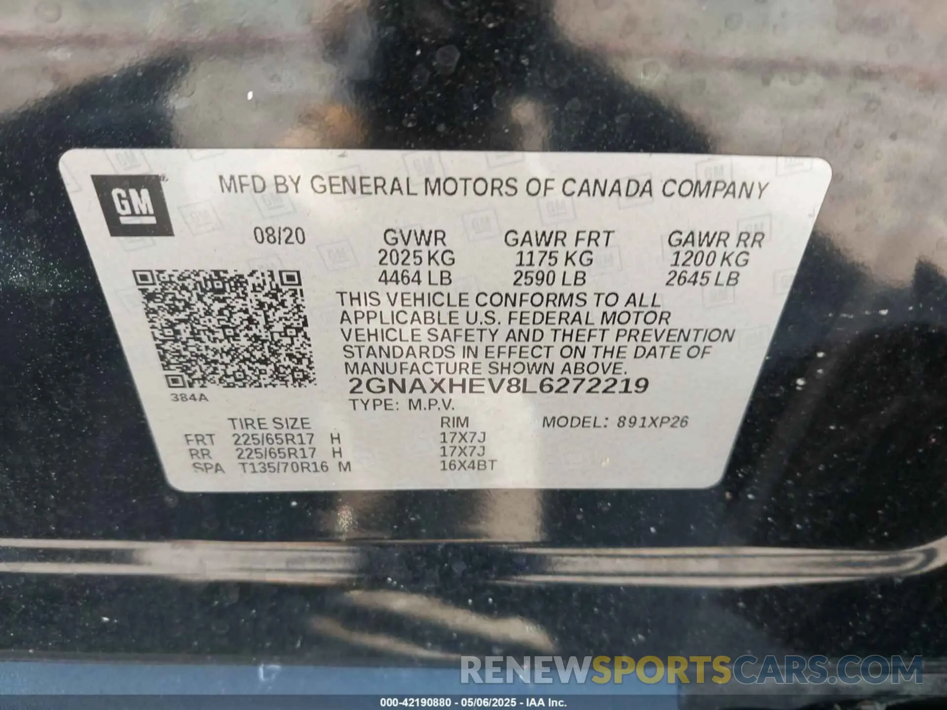 9 fotografías del automóvil dañado 2GNAXHEV8L6272219 CHEVROLET EQUINOX 2020