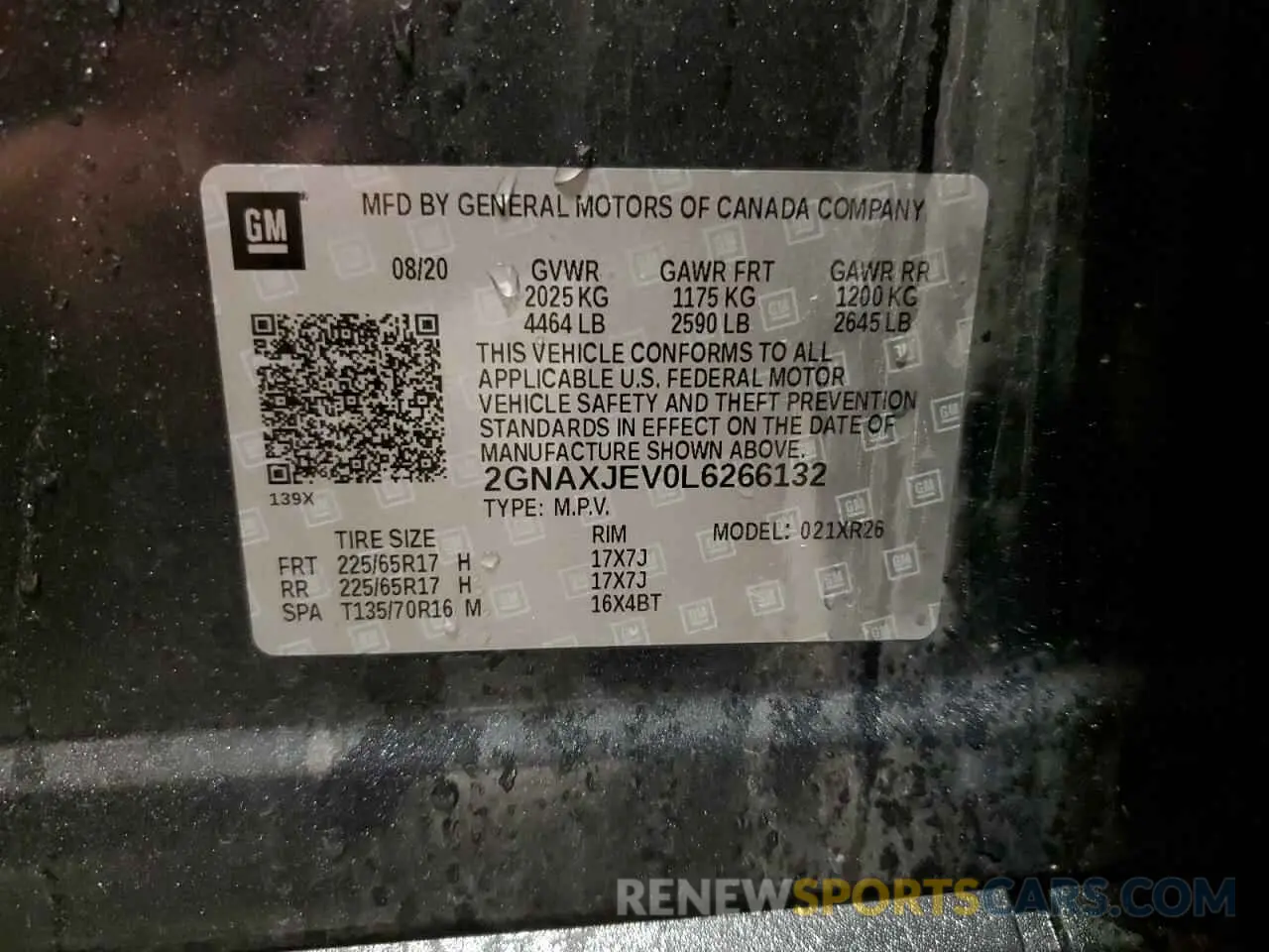 14 fotografías del automóvil dañado 2GNAXJEV0L6266132 CHEVROLET EQUINOX 2020