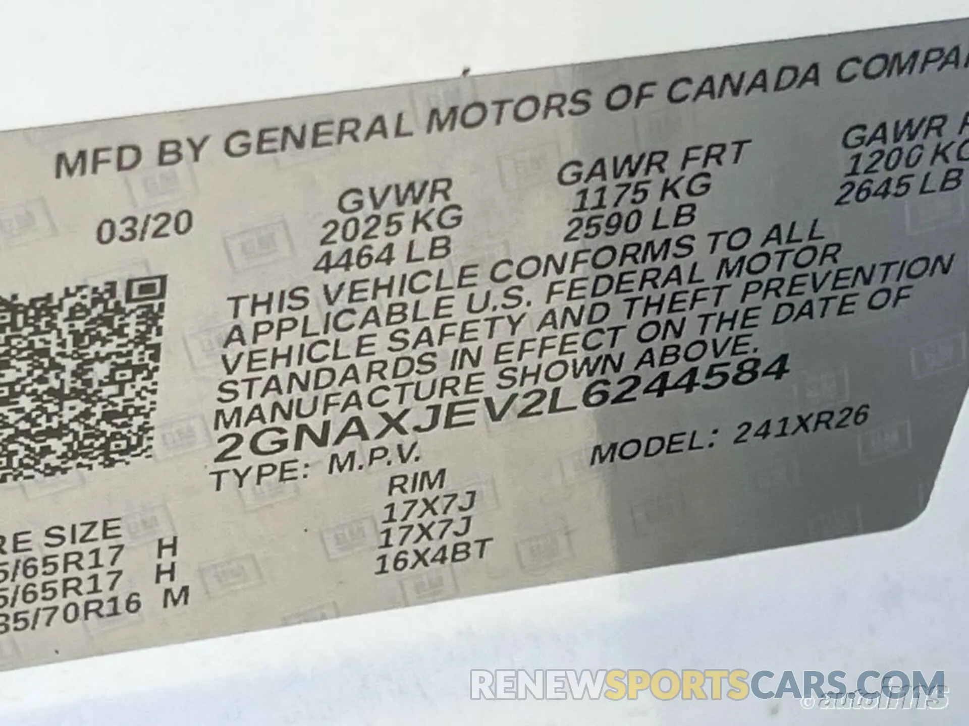 10 fotografías del automóvil dañado 2GNAXJEV2L6244584 CHEVROLET EQUINOX 2020