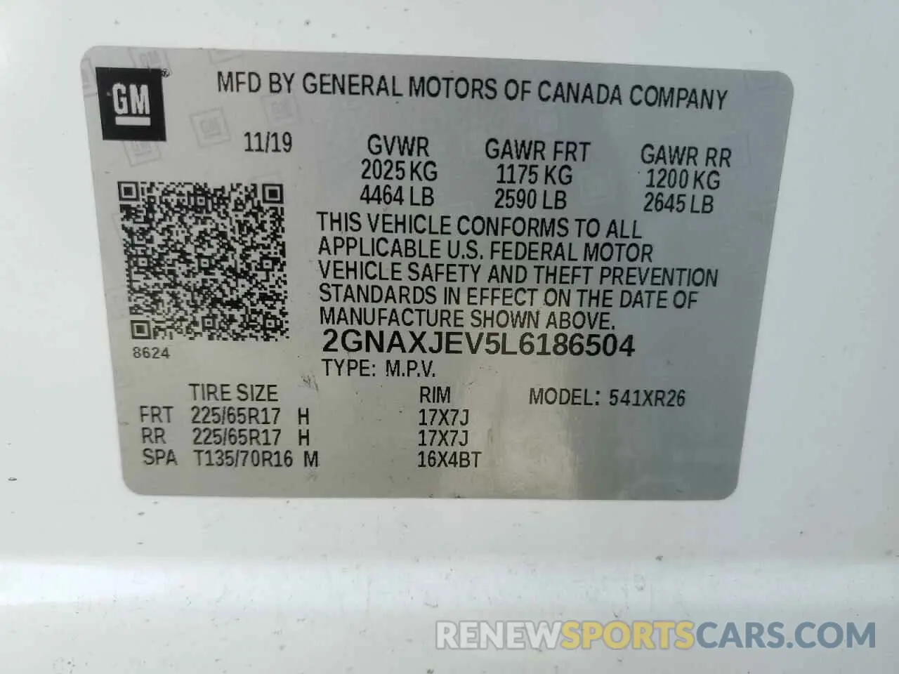 13 fotografías del automóvil dañado 2GNAXJEV5L6186504 CHEVROLET EQUINOX 2020