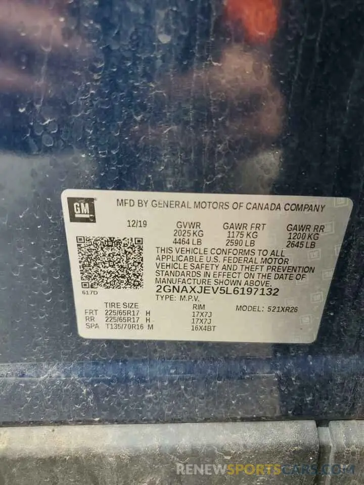 13 fotografías del automóvil dañado 2GNAXJEV5L6197132 CHEVROLET EQUINOX 2020