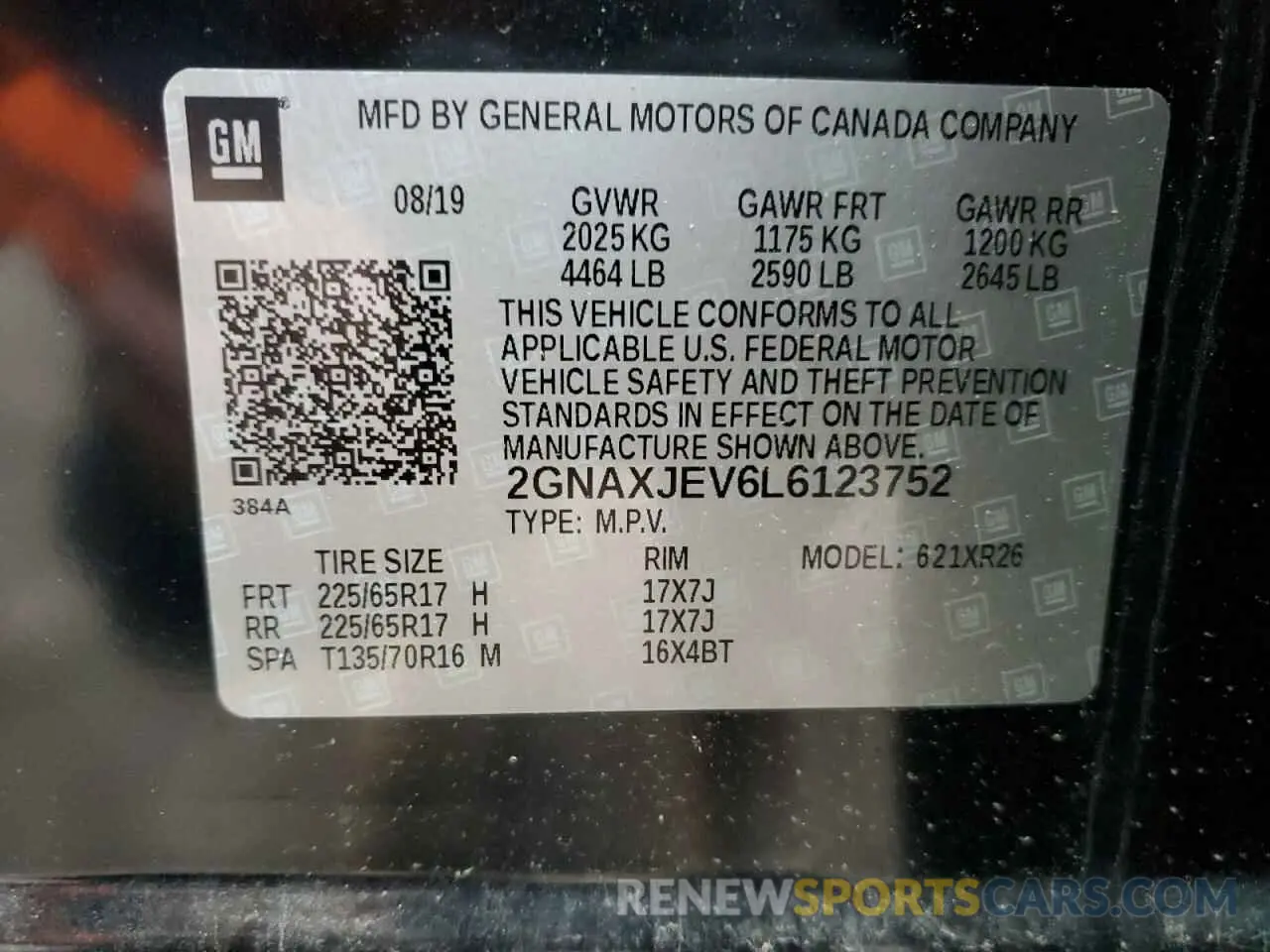 12 fotografías del automóvil dañado 2GNAXJEV6L6123752 CHEVROLET EQUINOX 2020