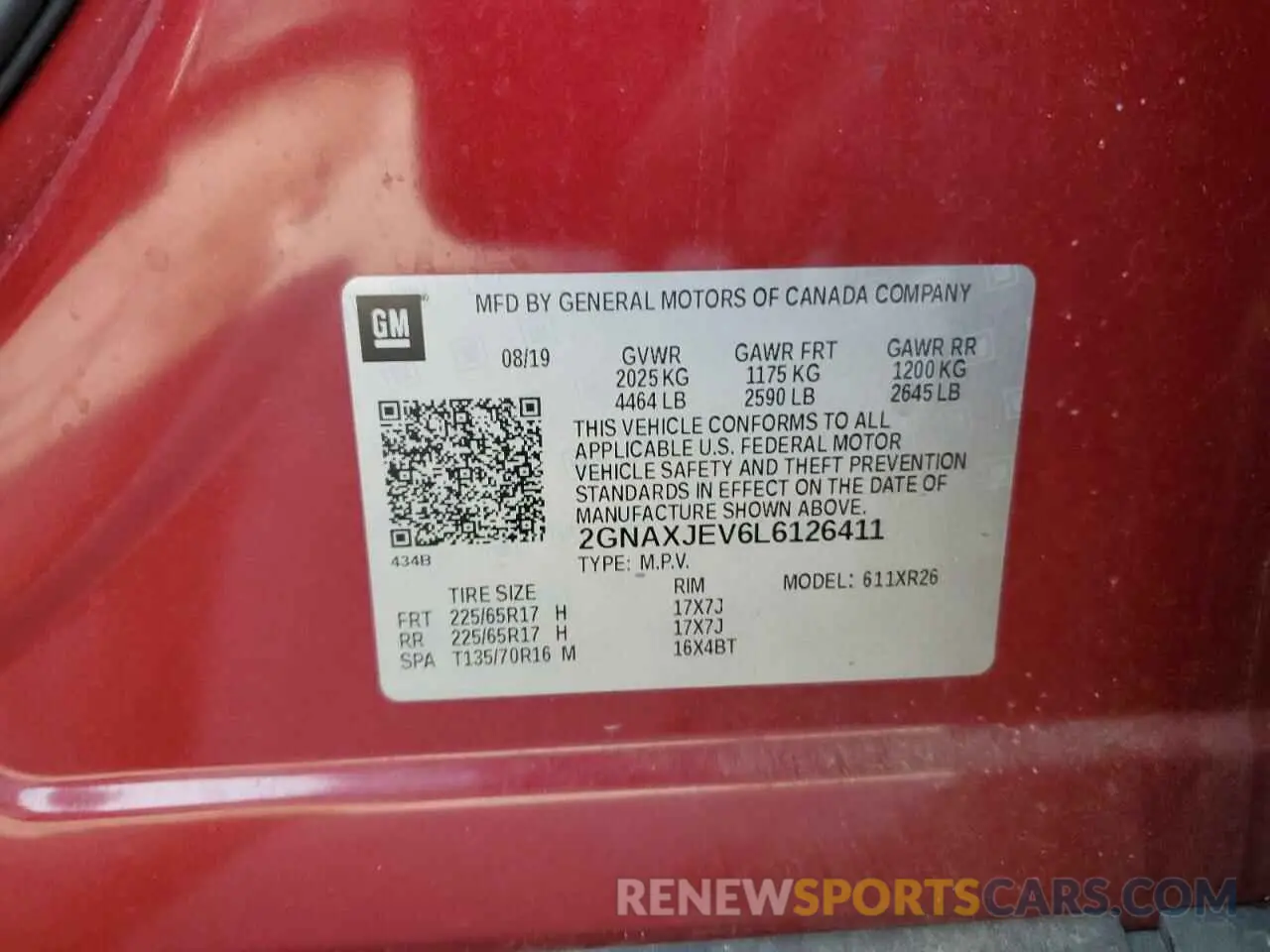 15 fotografías del automóvil dañado 2GNAXJEV6L6126411 CHEVROLET EQUINOX 2020