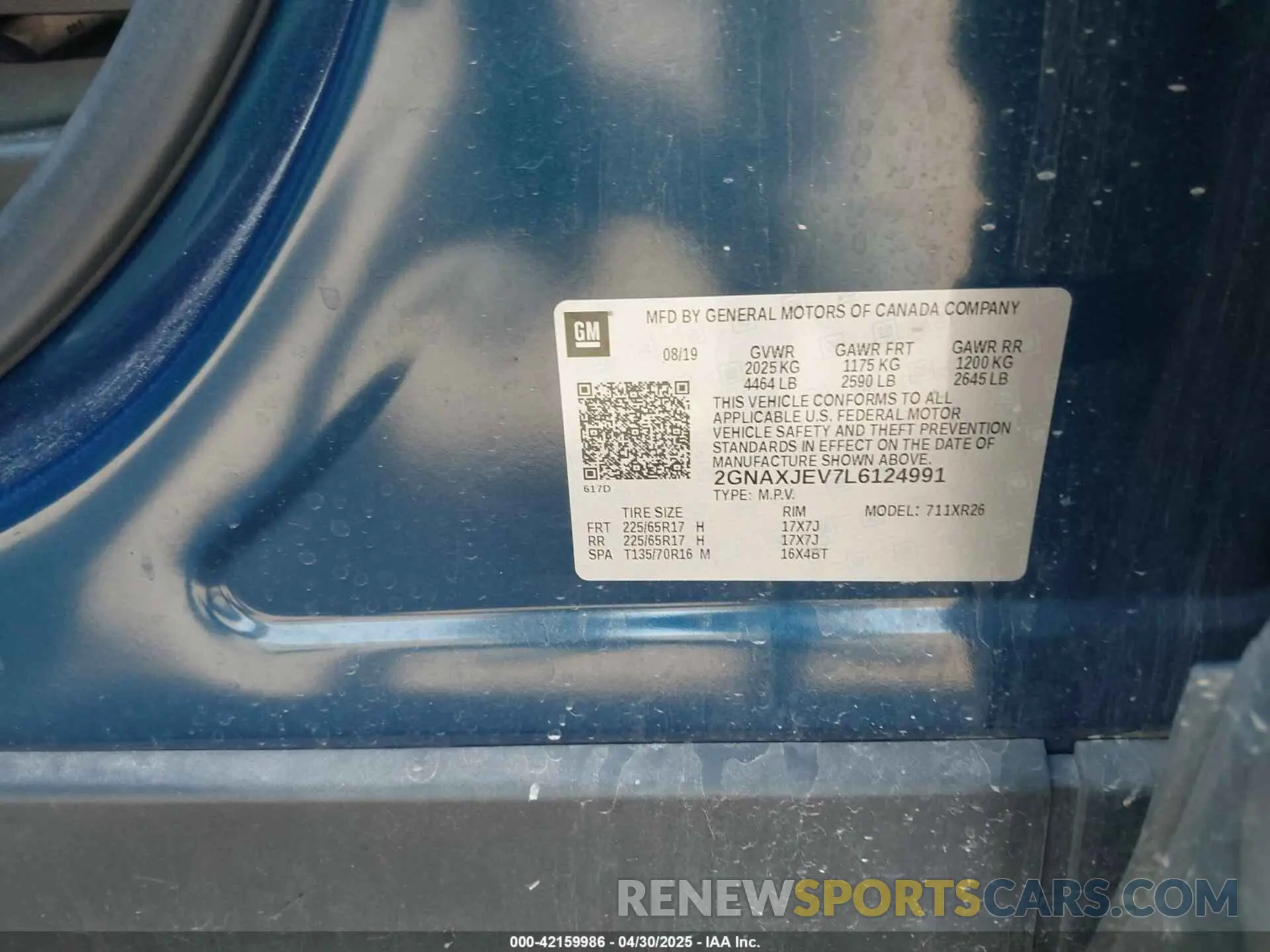 9 fotografías del automóvil dañado 2GNAXJEV7L6124991 CHEVROLET EQUINOX 2020