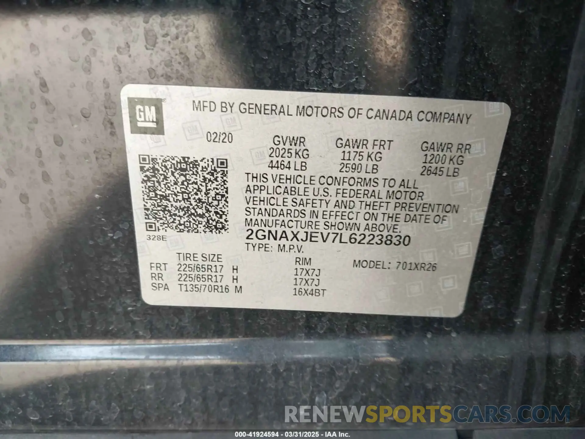 9 fotografías del automóvil dañado 2GNAXJEV7L6223830 CHEVROLET EQUINOX 2020