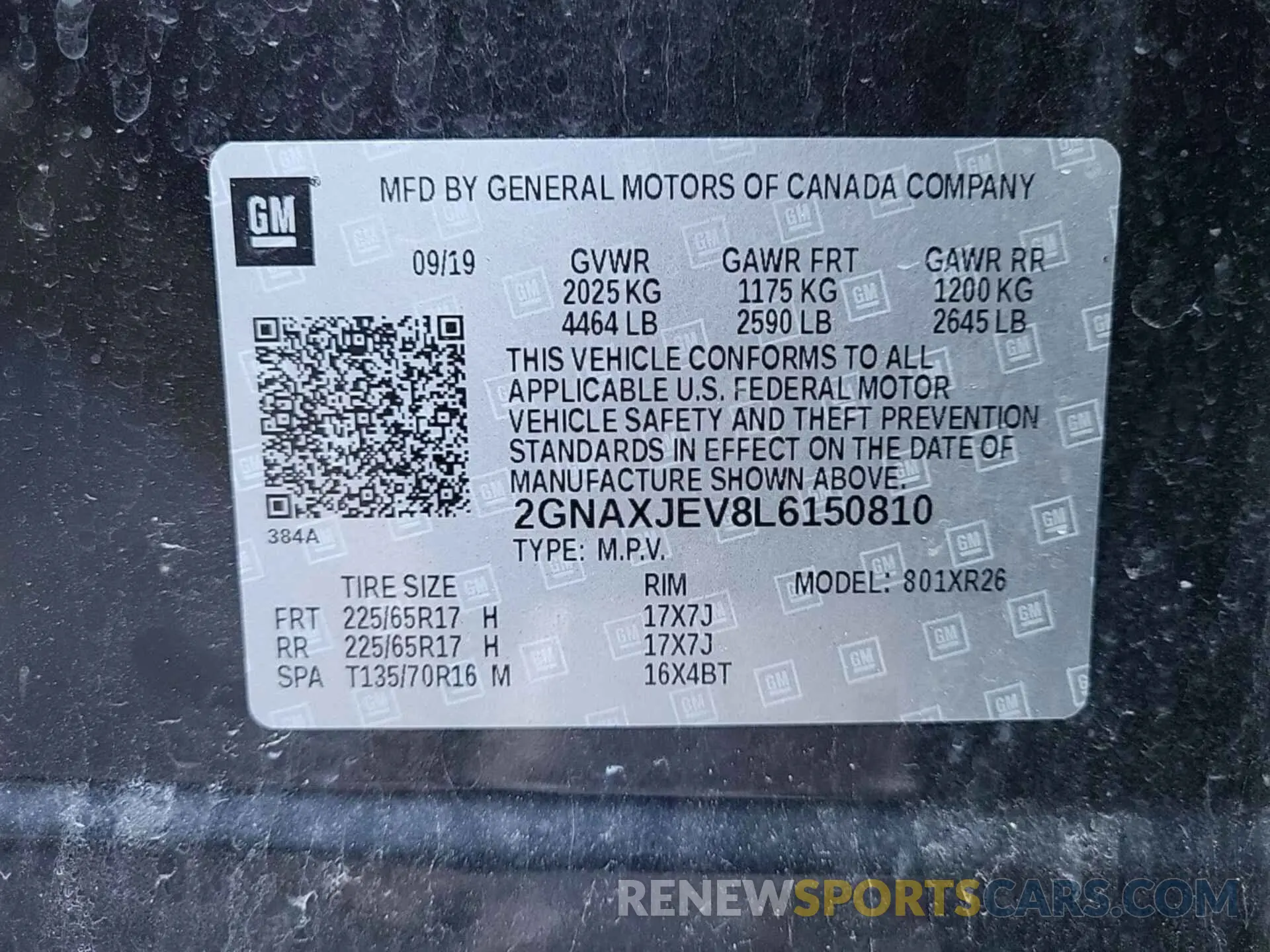17 fotografías del automóvil dañado 2GNAXJEV8L6150810 CHEVROLET EQUINOX 2020