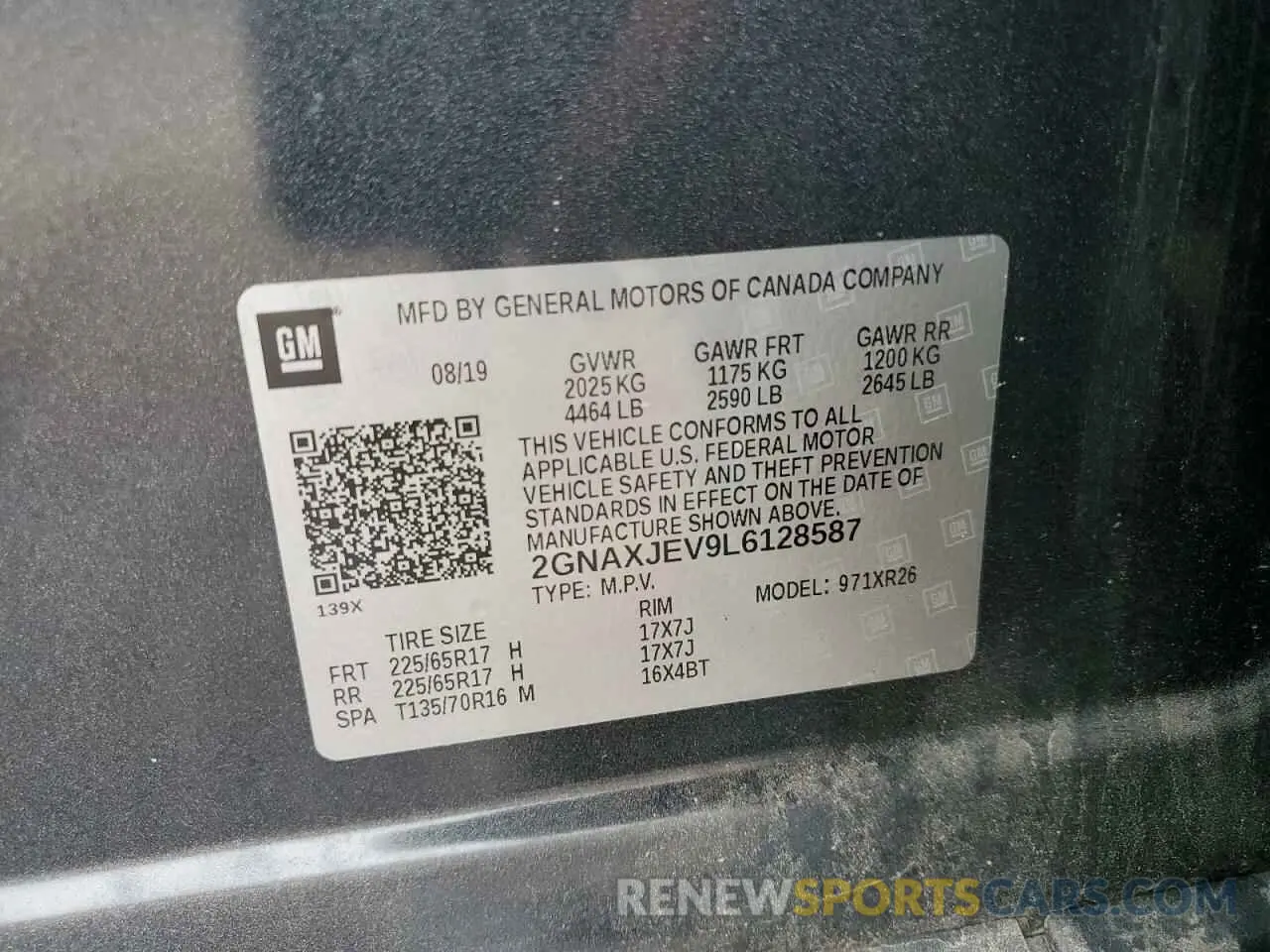 13 fotografías del automóvil dañado 2GNAXJEV9L6128587 CHEVROLET EQUINOX 2020