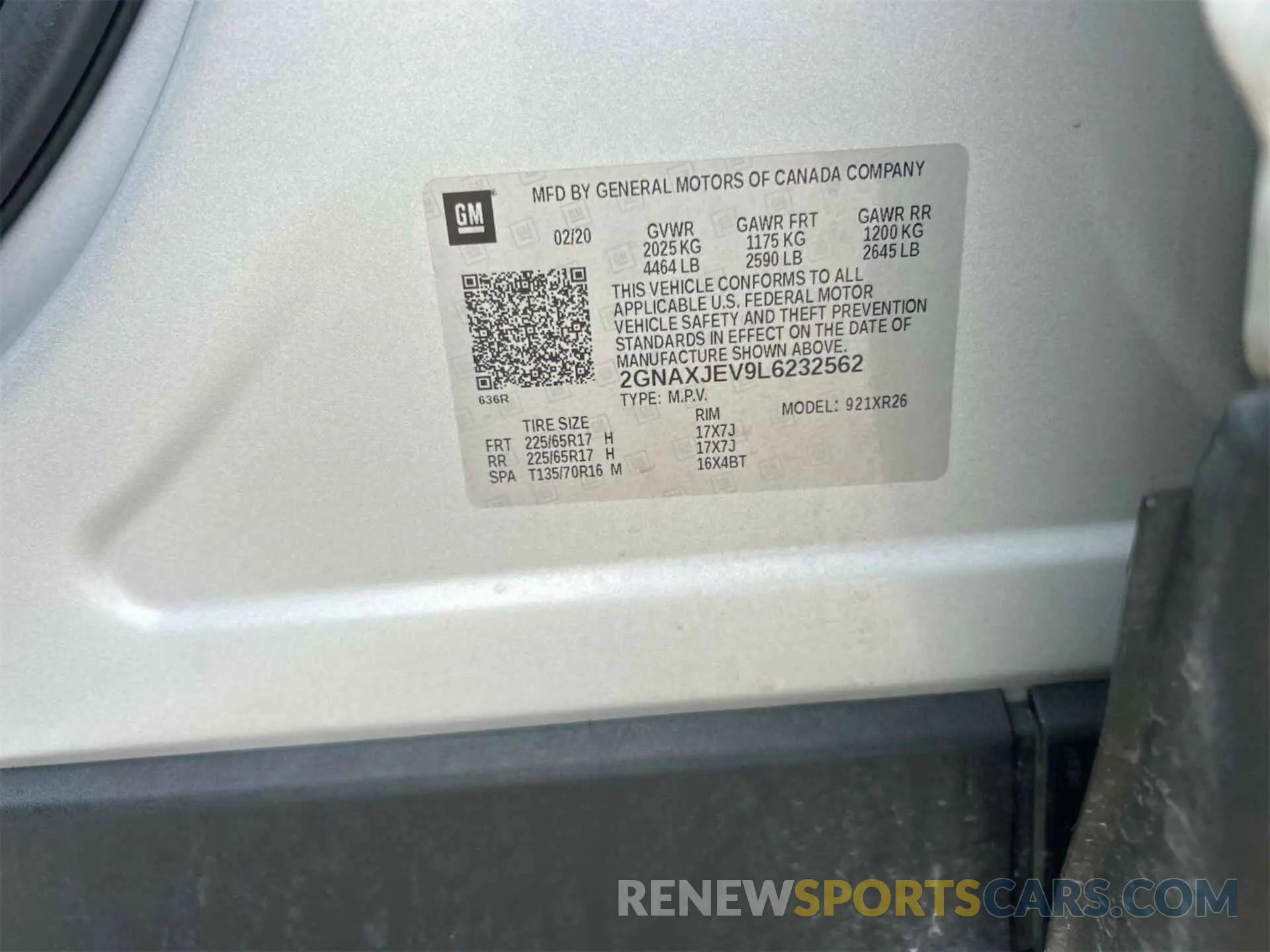 1 fotografías del automóvil dañado 2GNAXJEV9L6232562 CHEVROLET EQUINOX 2020