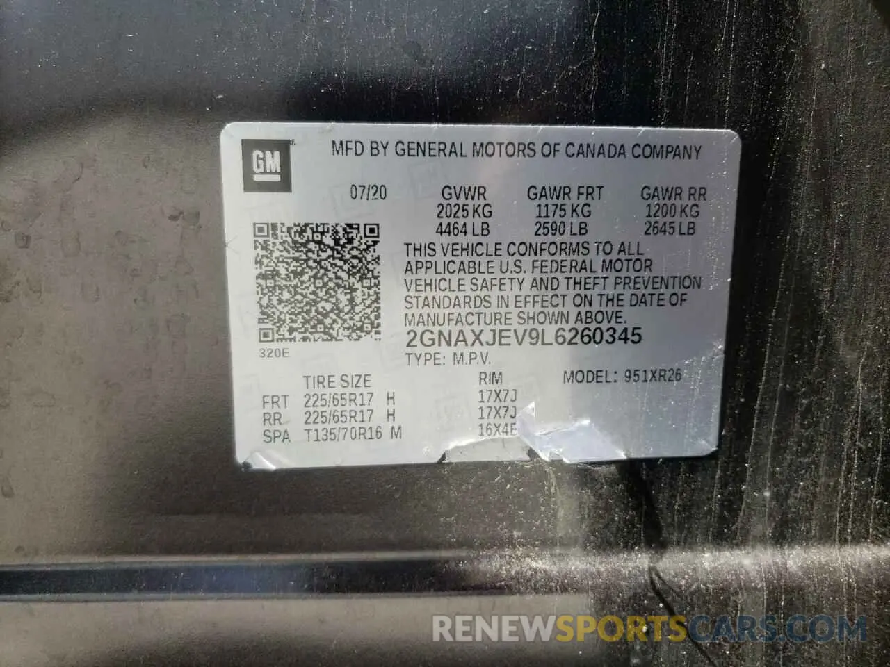 13 fotografías del automóvil dañado 2GNAXJEV9L6260345 CHEVROLET EQUINOX 2020