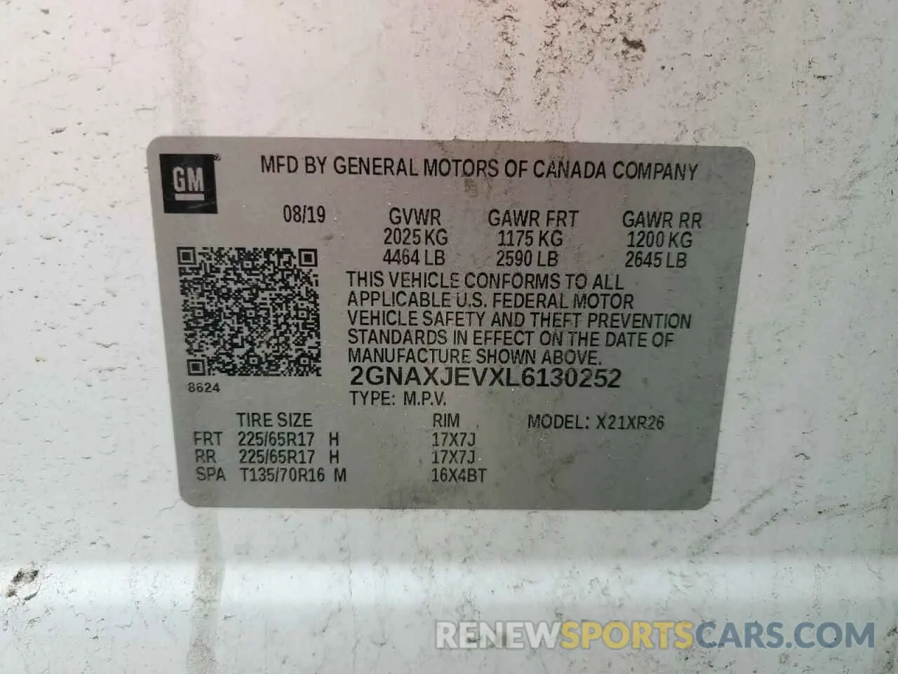13 fotografías del automóvil dañado 2GNAXJEVXL6130252 CHEVROLET EQUINOX 2020