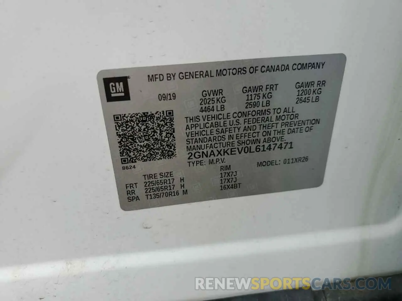 14 fotografías del automóvil dañado 2GNAXKEV0L6147471 CHEVROLET EQUINOX 2020