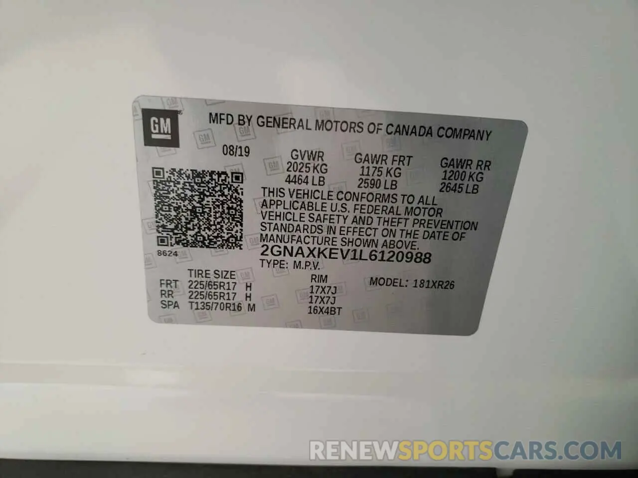 15 fotografías del automóvil dañado 2GNAXKEV1L6120988 CHEVROLET EQUINOX 2020