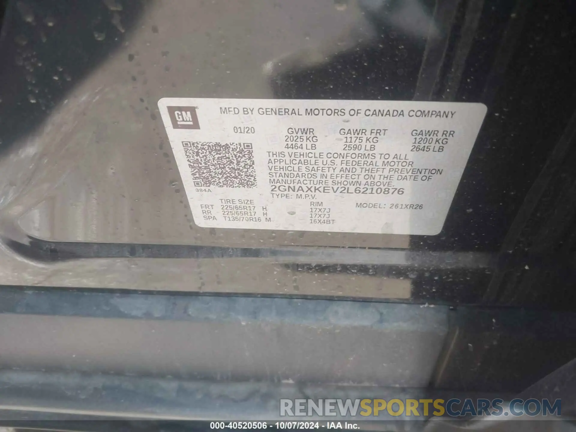 9 fotografías del automóvil dañado 2GNAXKEV2L6210876 CHEVROLET EQUINOX 2020