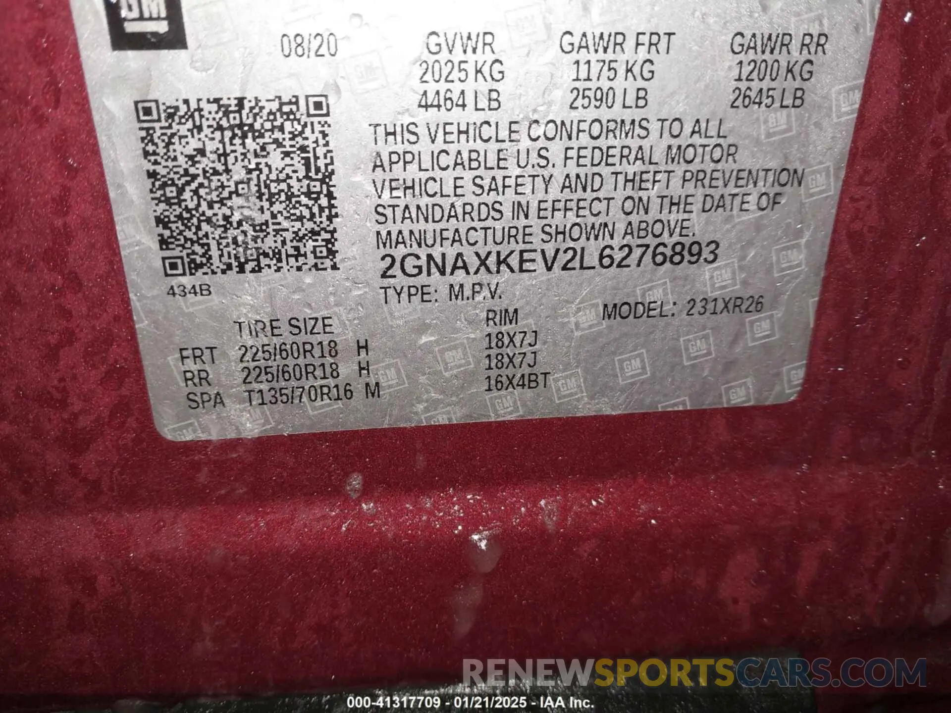 9 fotografías del automóvil dañado 2GNAXKEV2L6276893 CHEVROLET EQUINOX 2020