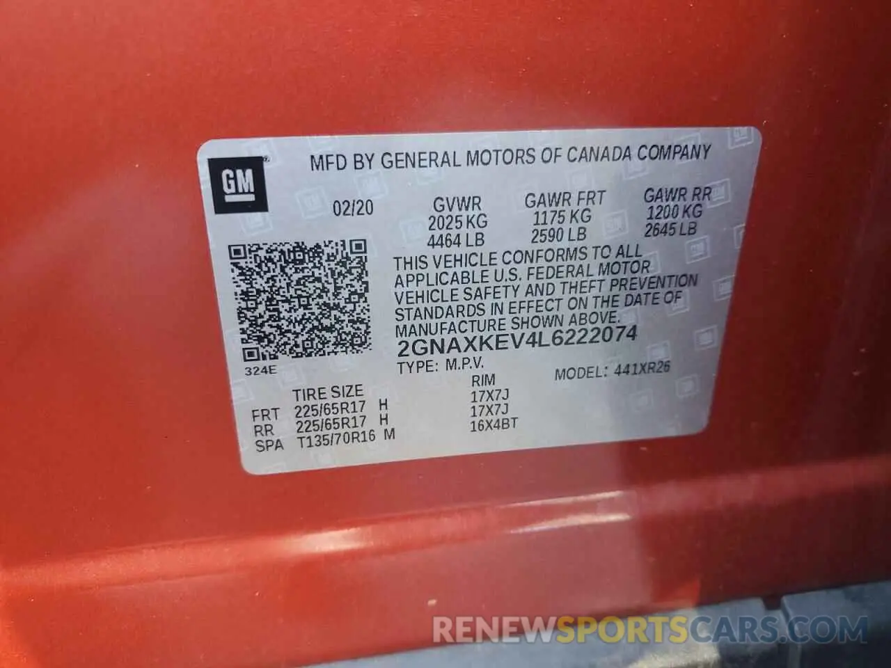 12 fotografías del automóvil dañado 2GNAXKEV4L6222074 CHEVROLET EQUINOX 2020