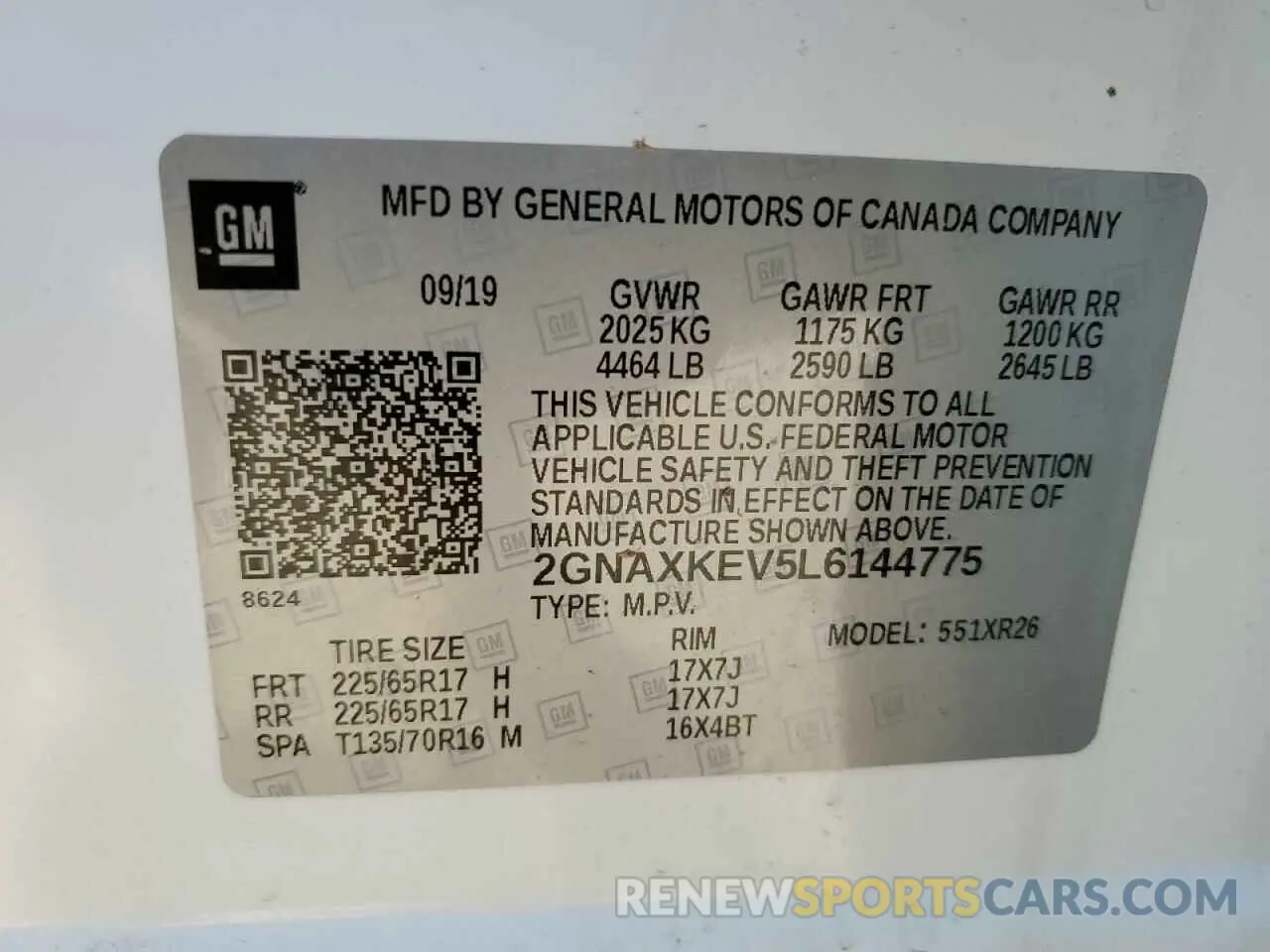 13 fotografías del automóvil dañado 2GNAXKEV5L6144775 CHEVROLET EQUINOX 2020