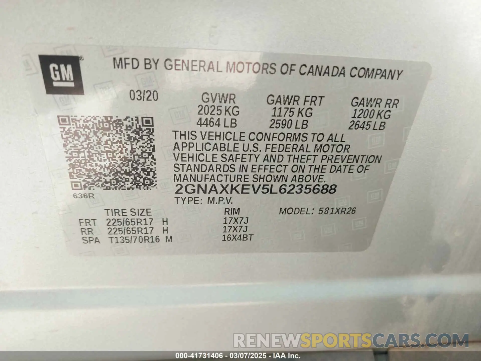 9 fotografías del automóvil dañado 2GNAXKEV5L6235688 CHEVROLET EQUINOX 2020