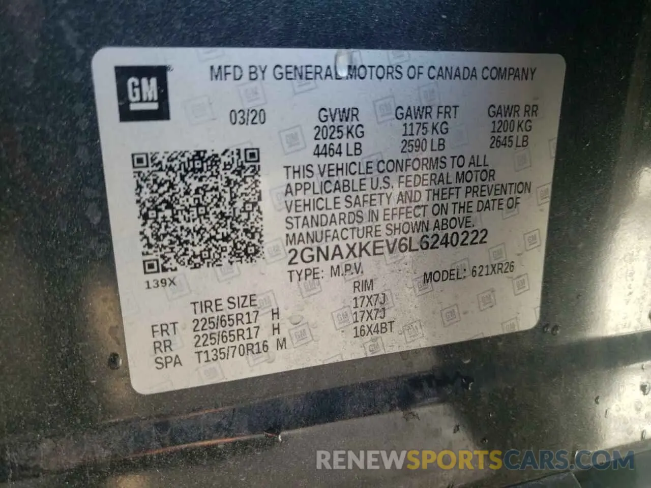 12 fotografías del automóvil dañado 2GNAXKEV6L6240222 CHEVROLET EQUINOX 2020
