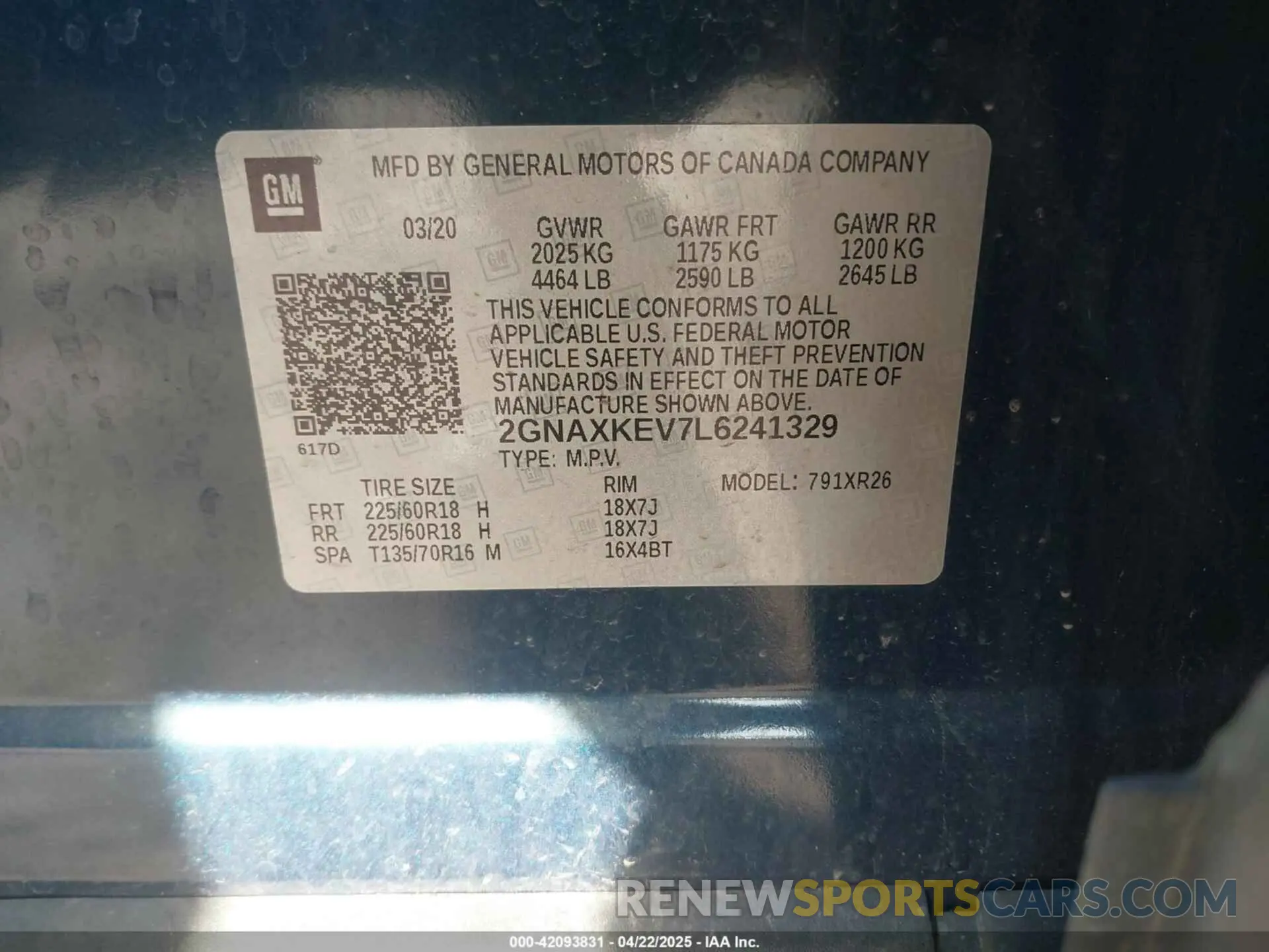 9 fotografías del automóvil dañado 2GNAXKEV7L6241329 CHEVROLET EQUINOX 2020