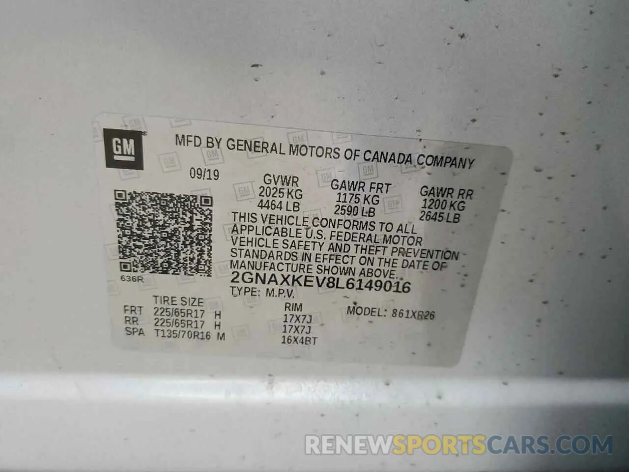 13 fotografías del automóvil dañado 2GNAXKEV8L6149016 CHEVROLET EQUINOX 2020