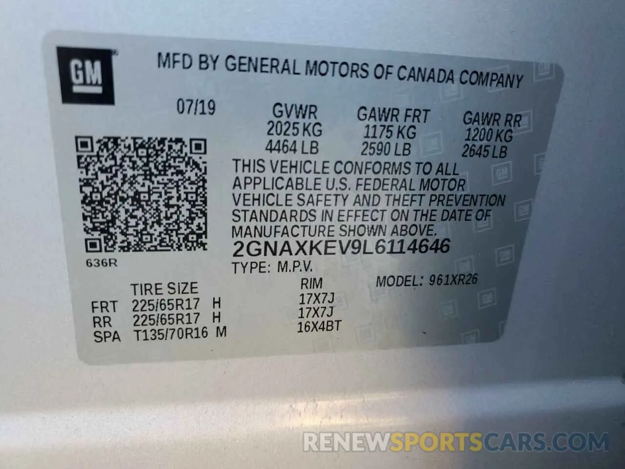 15 fotografías del automóvil dañado 2GNAXKEV9L6114646 CHEVROLET EQUINOX 2020
