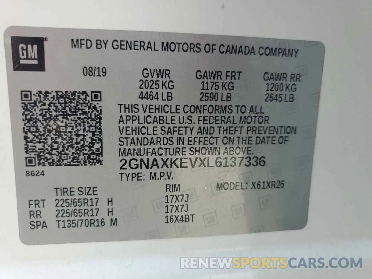13 fotografías del automóvil dañado 2GNAXKEVXL6137336 CHEVROLET EQUINOX 2020