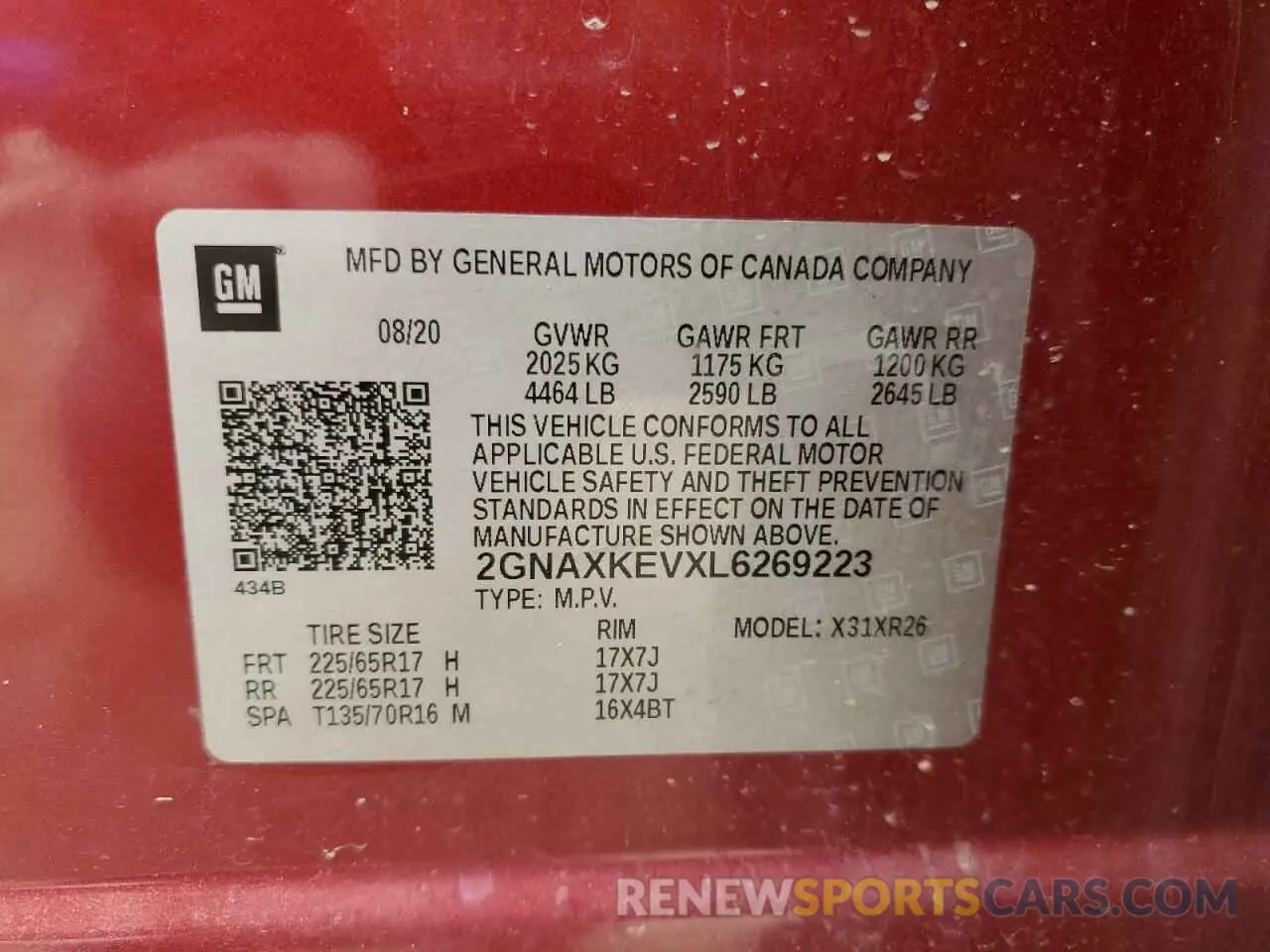 13 fotografías del automóvil dañado 2GNAXKEVXL6269223 CHEVROLET EQUINOX 2020