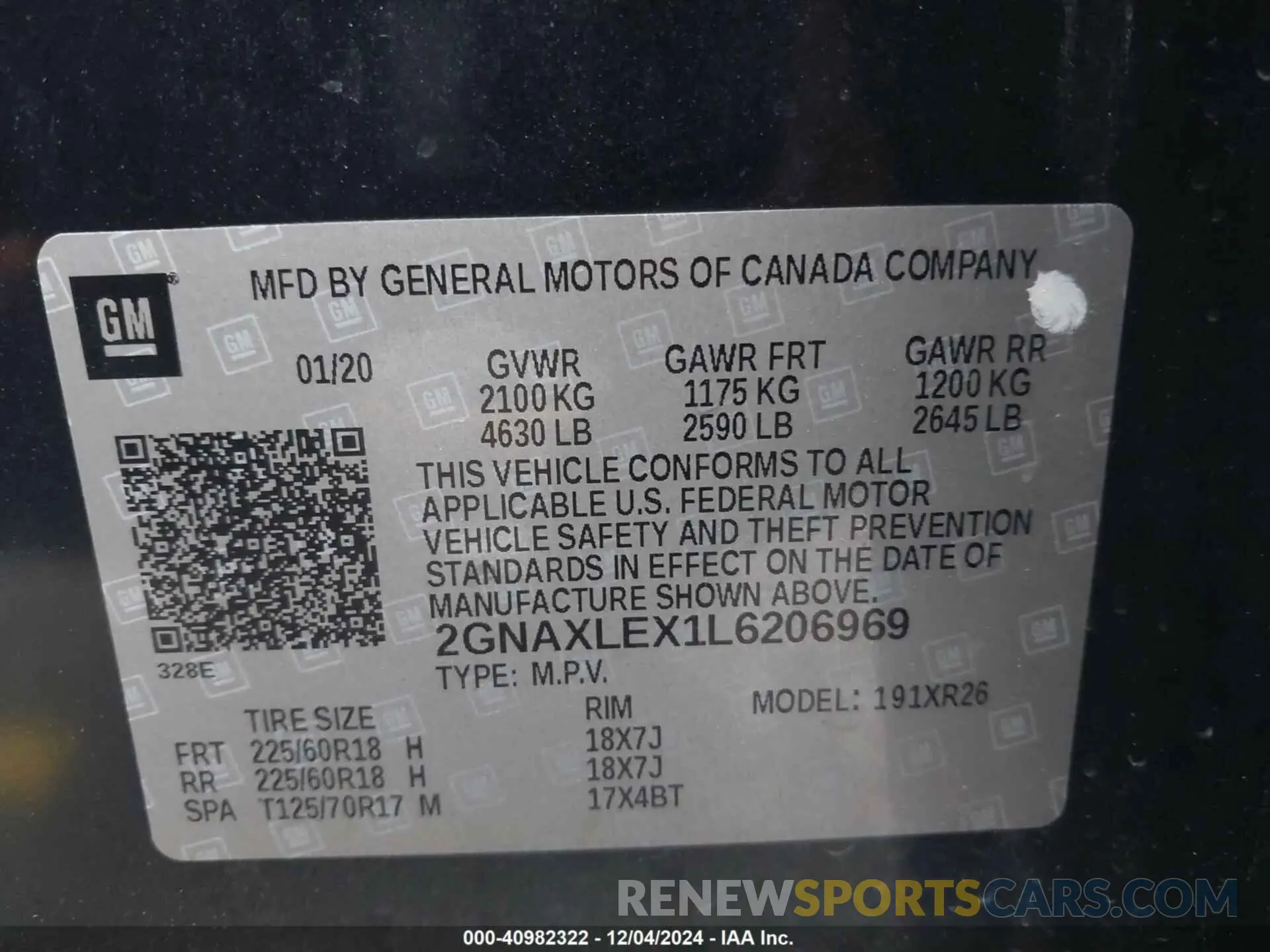 9 fotografías del automóvil dañado 2GNAXLEX1L6206969 CHEVROLET EQUINOX 2020
