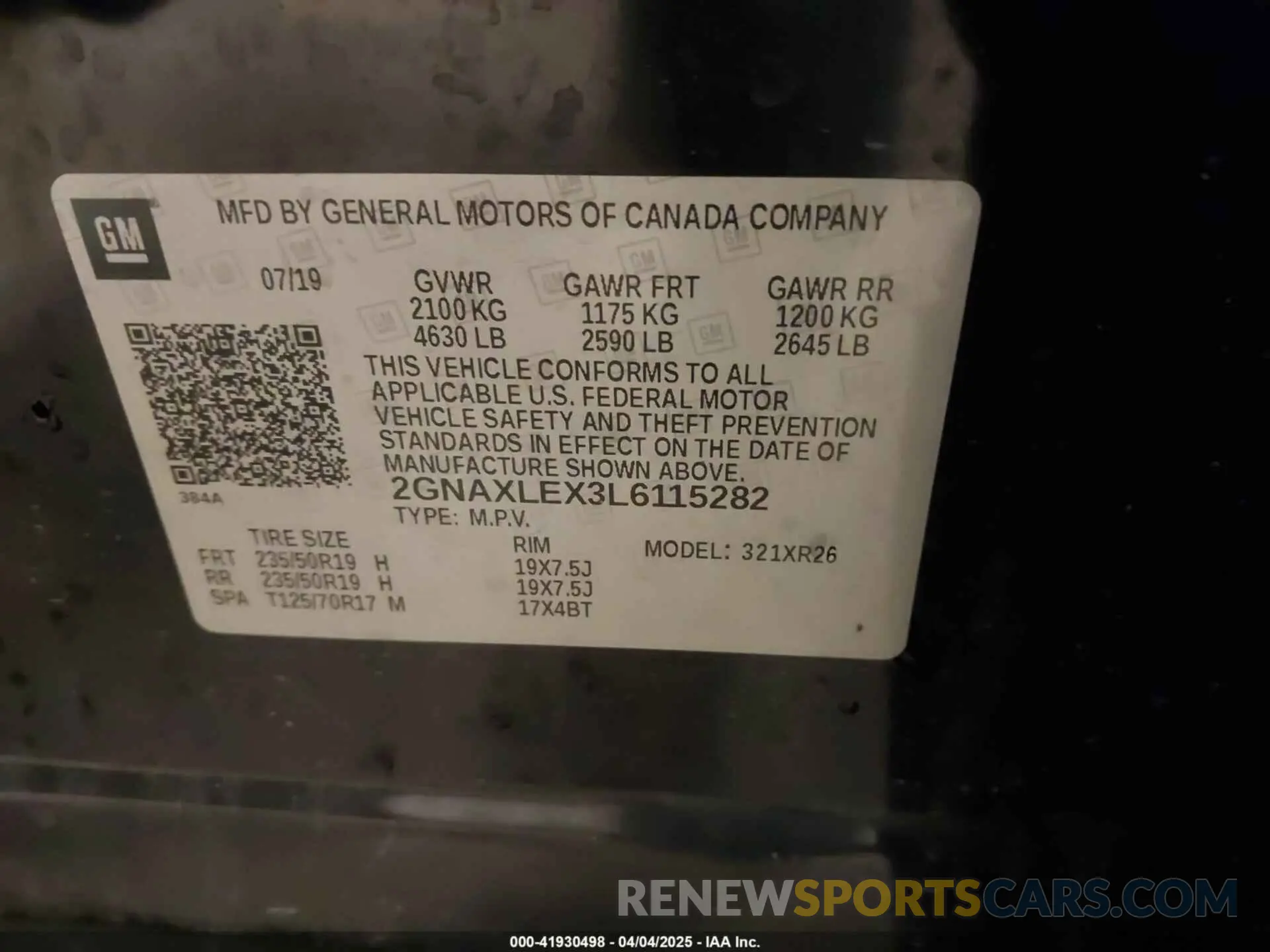 9 fotografías del automóvil dañado 2GNAXLEX3L6115282 CHEVROLET EQUINOX 2020
