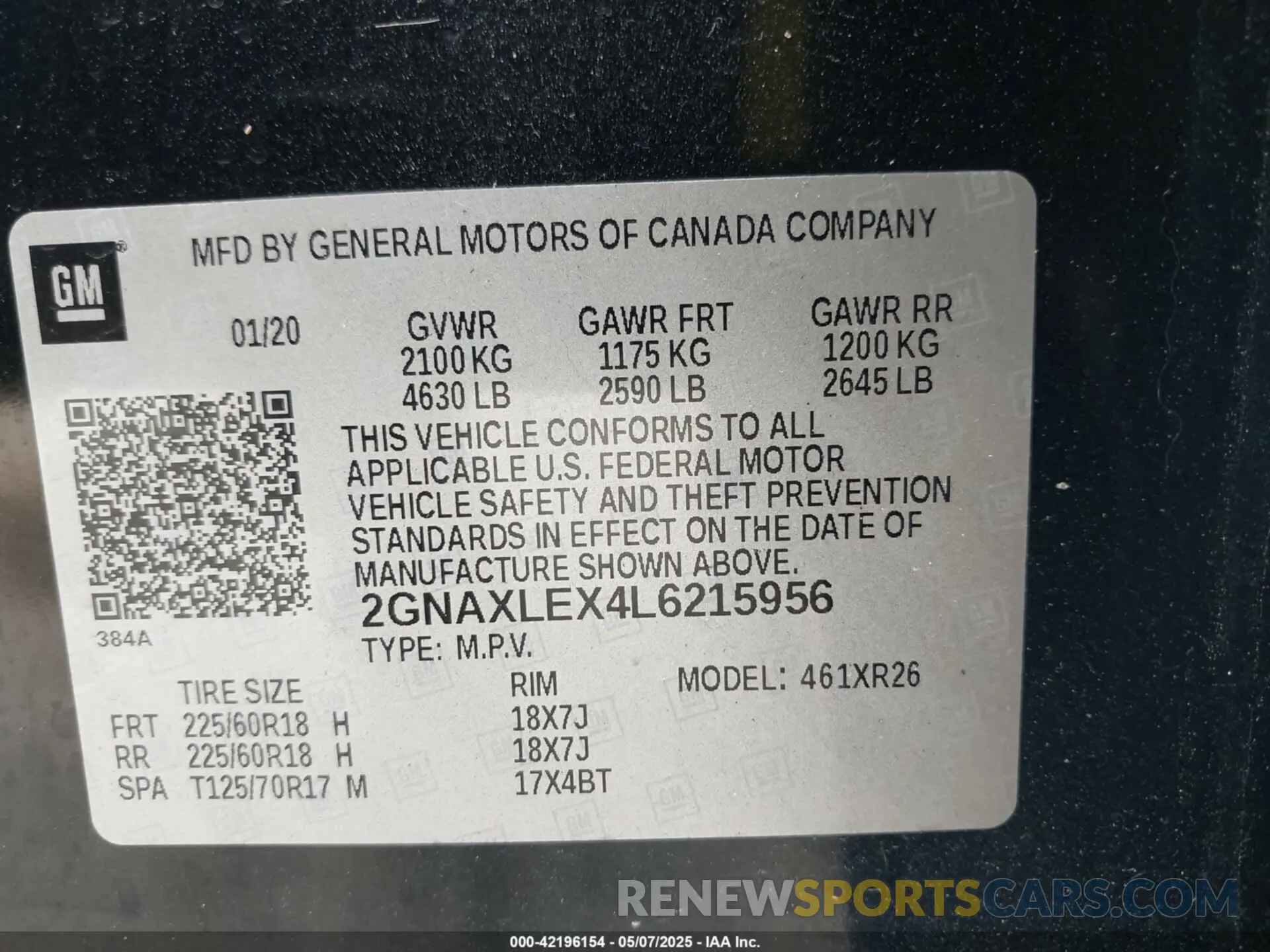 9 fotografías del automóvil dañado 2GNAXLEX4L6215956 CHEVROLET EQUINOX 2020