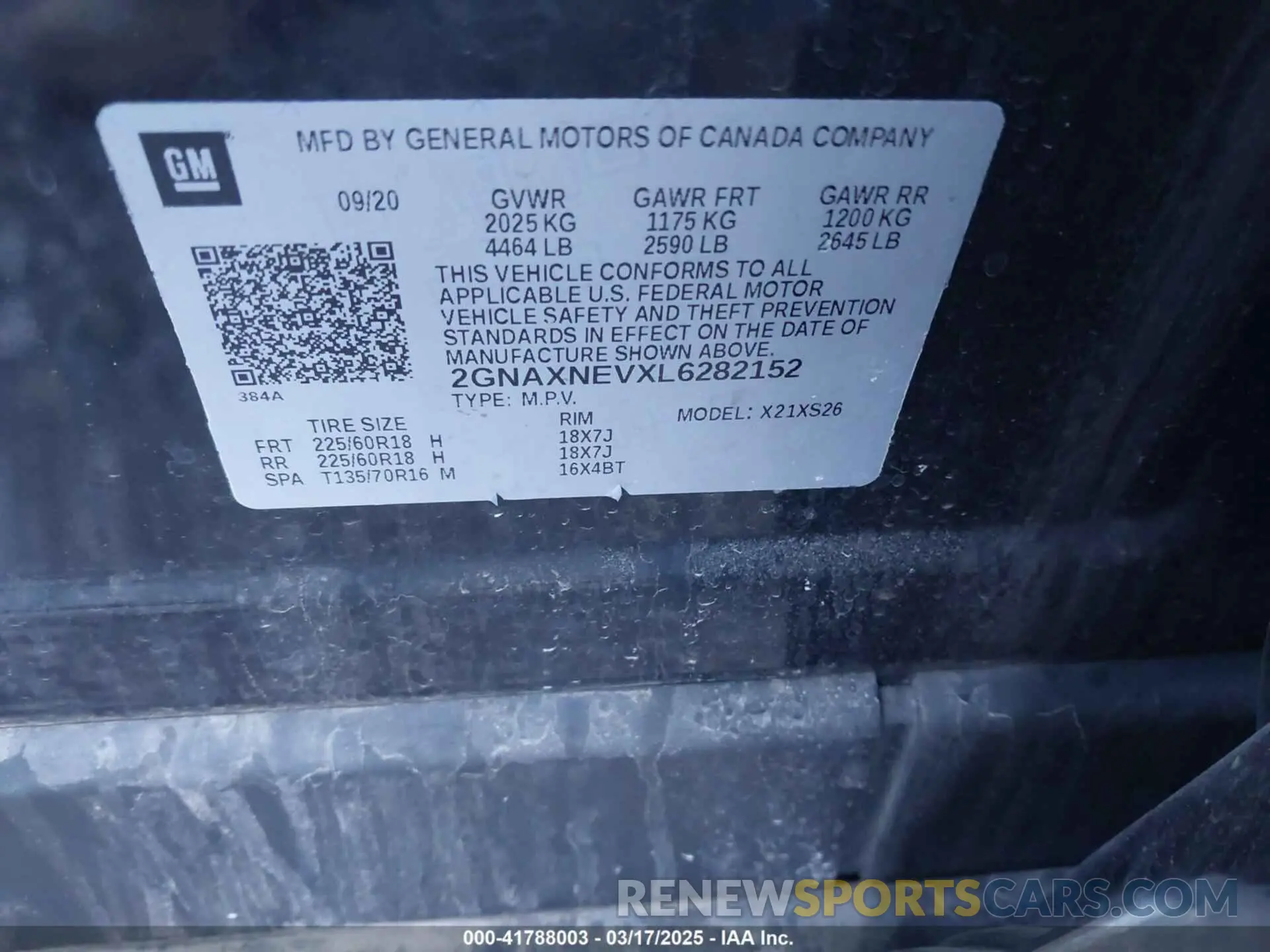 9 fotografías del automóvil dañado 2GNAXNEVXL6282152 CHEVROLET EQUINOX 2020