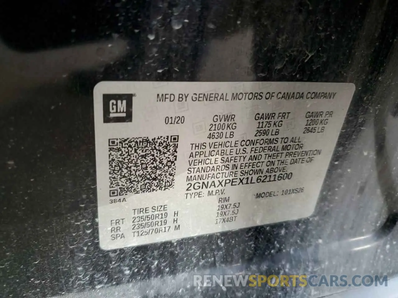 13 fotografías del automóvil dañado 2GNAXPEX1L6211600 CHEVROLET EQUINOX 2020