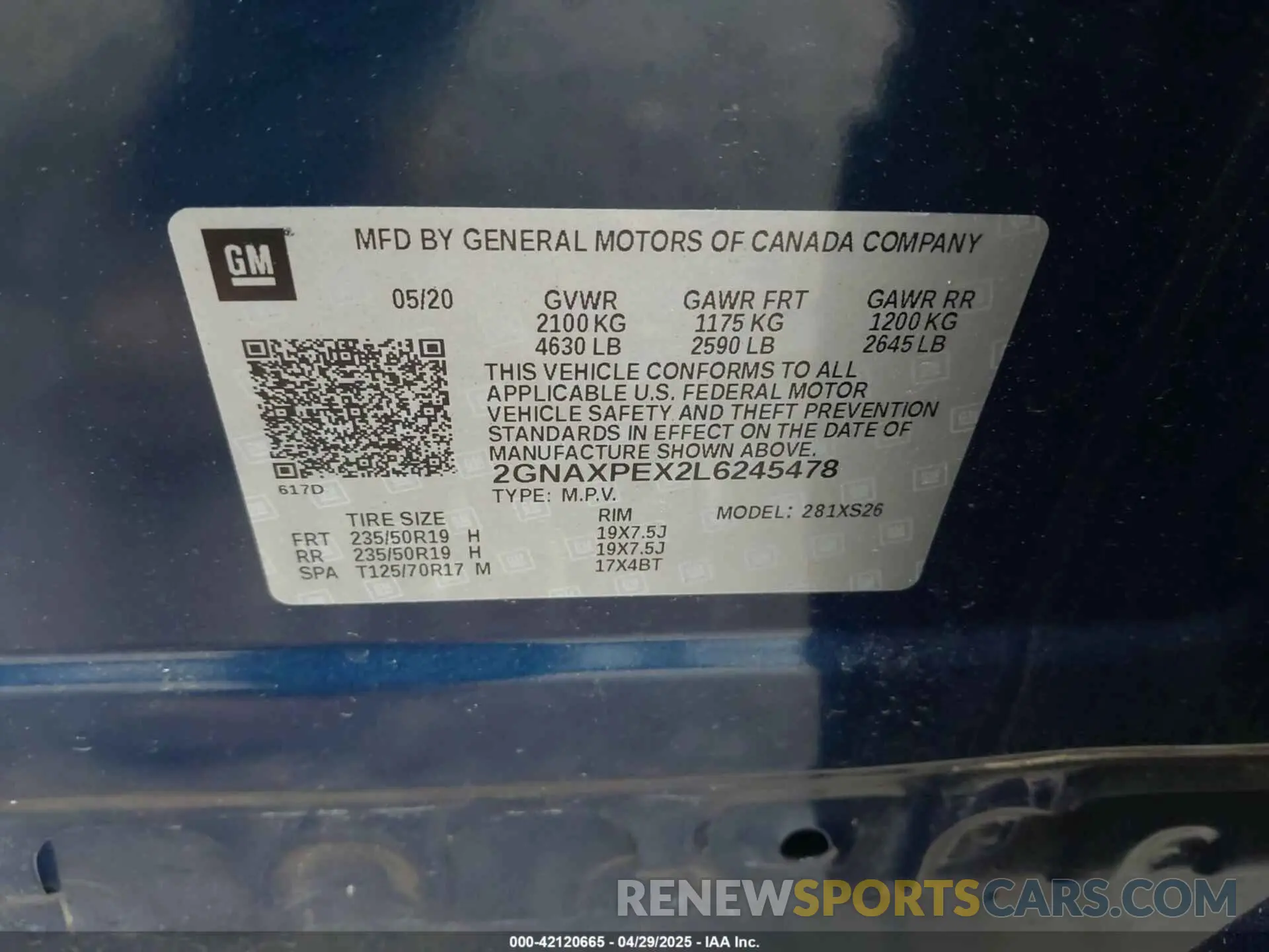 9 fotografías del automóvil dañado 2GNAXPEX2L6245478 CHEVROLET EQUINOX 2020