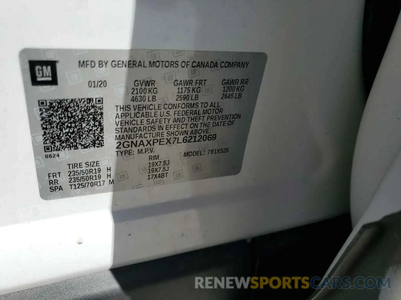 13 fotografías del automóvil dañado 2GNAXPEX7L6212069 CHEVROLET EQUINOX 2020