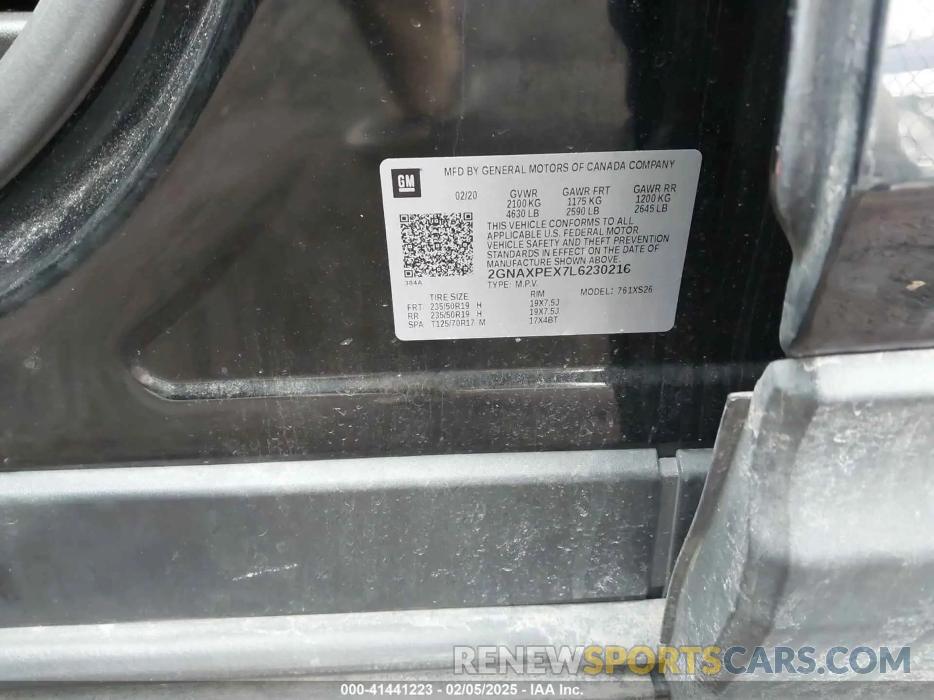 9 fotografías del automóvil dañado 2GNAXPEX7L6230216 CHEVROLET EQUINOX 2020