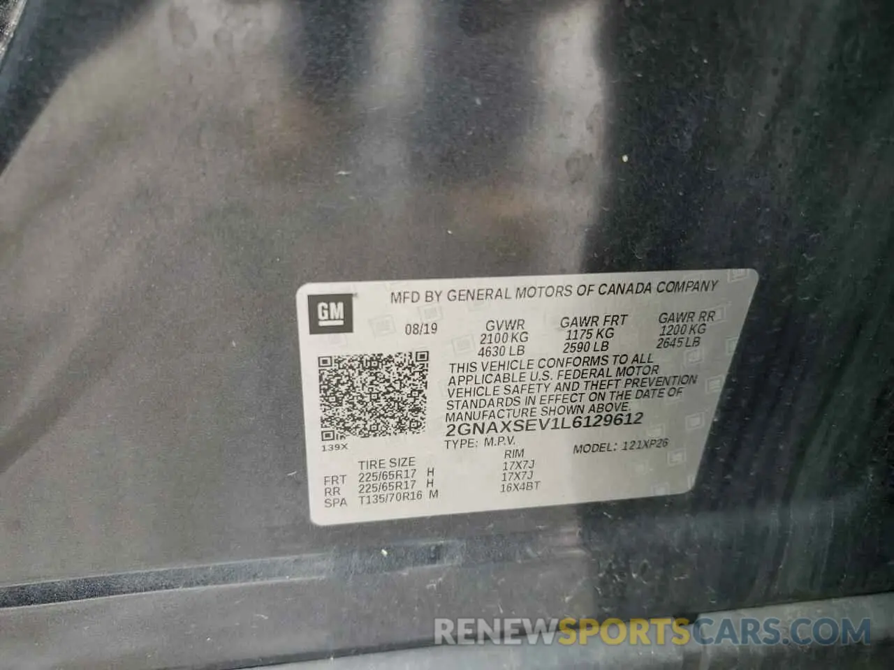 12 fotografías del automóvil dañado 2GNAXSEV1L6129612 CHEVROLET EQUINOX 2020
