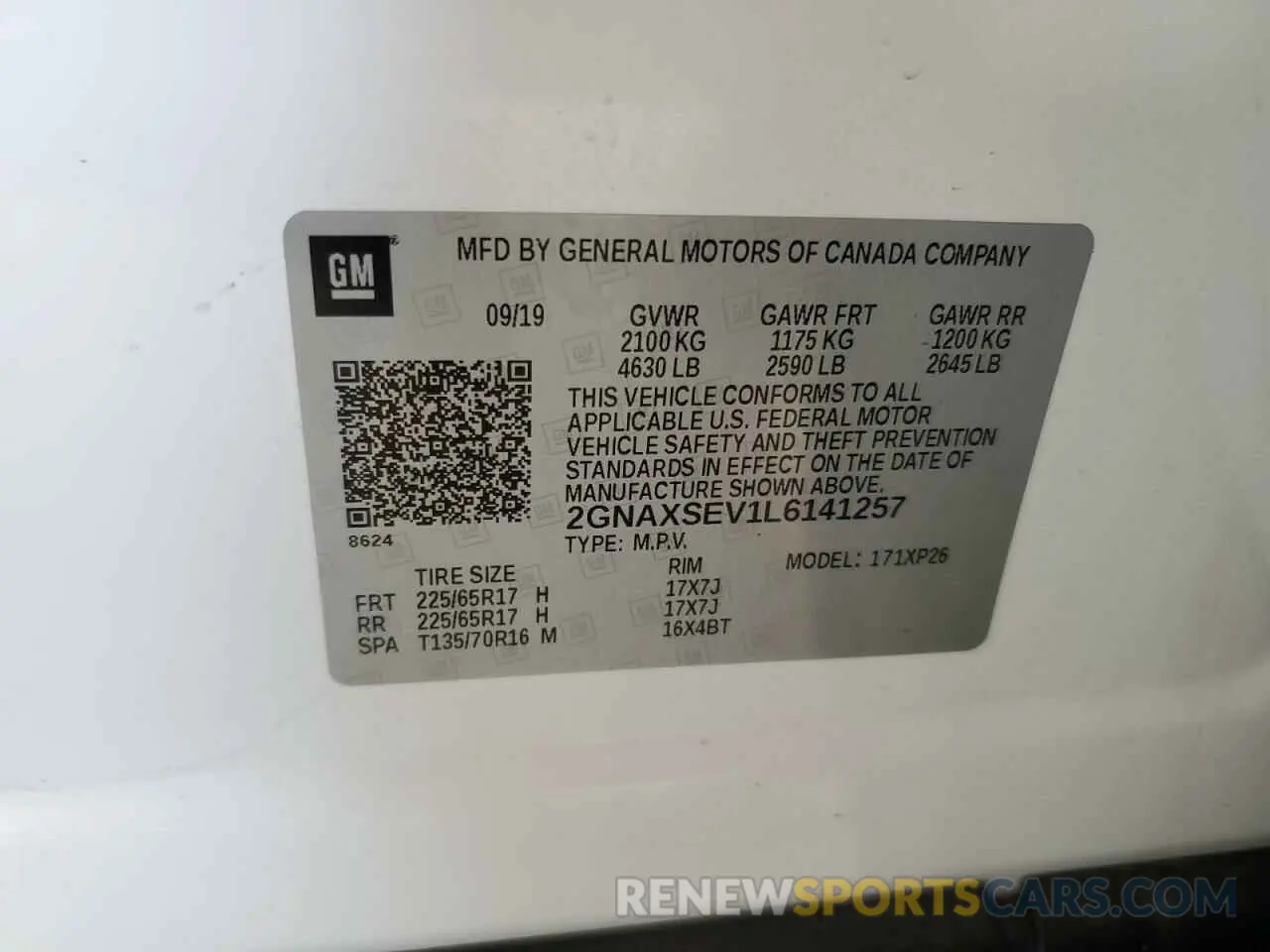 13 fotografías del automóvil dañado 2GNAXSEV1L6141257 CHEVROLET EQUINOX 2020