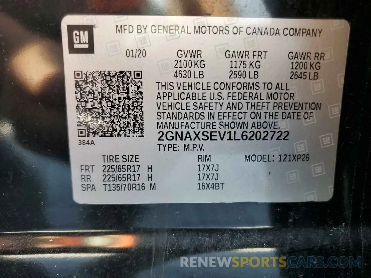 13 fotografías del automóvil dañado 2GNAXSEV1L6202722 CHEVROLET EQUINOX 2020