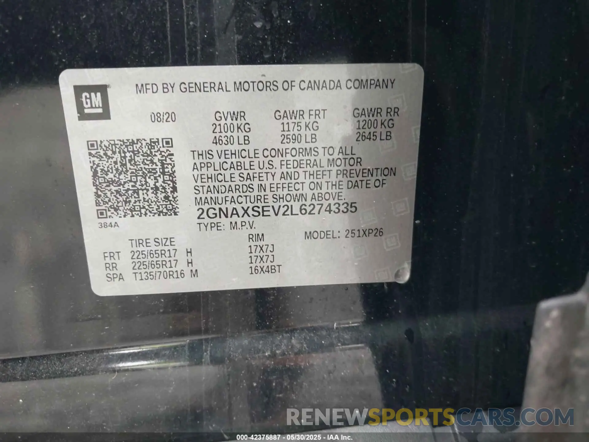 9 fotografías del automóvil dañado 2GNAXSEV2L6274335 CHEVROLET EQUINOX 2020