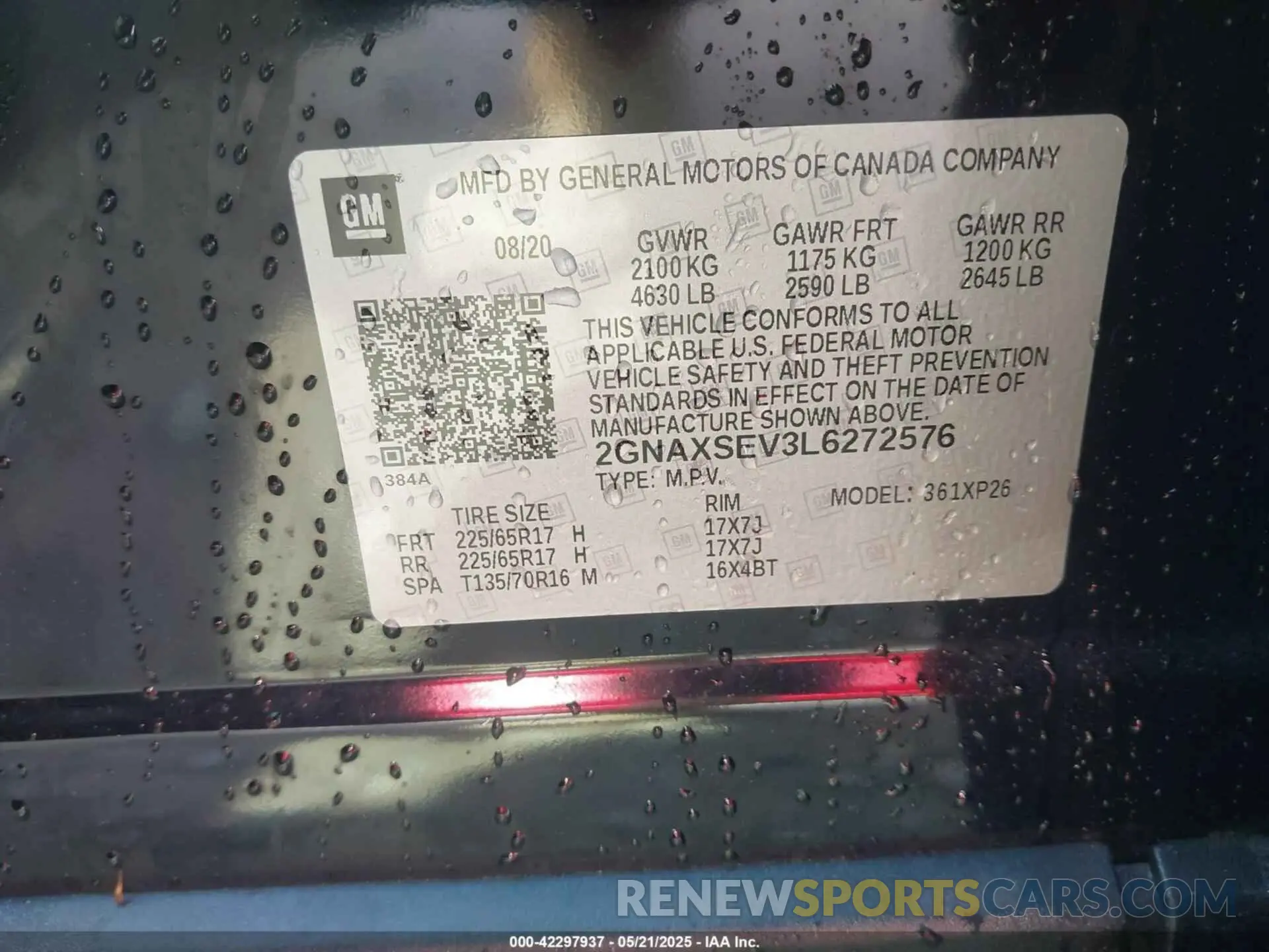 9 fotografías del automóvil dañado 2GNAXSEV3L6272576 CHEVROLET EQUINOX 2020